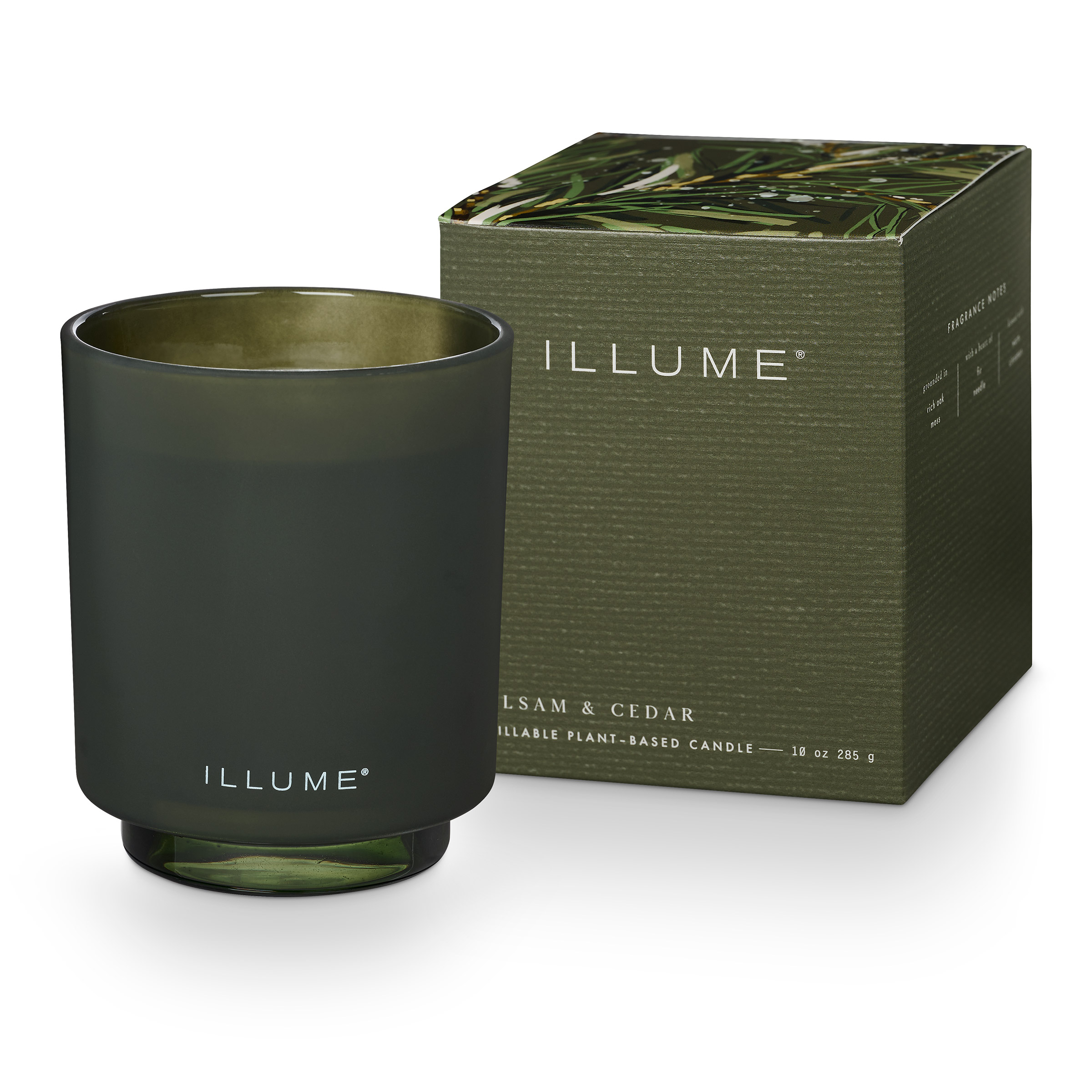 Bloomingville - Balsam & Cedar Box Glass Candle, Grøn,, 285 G. - 50 Hours - D9xH10,7 cm billede