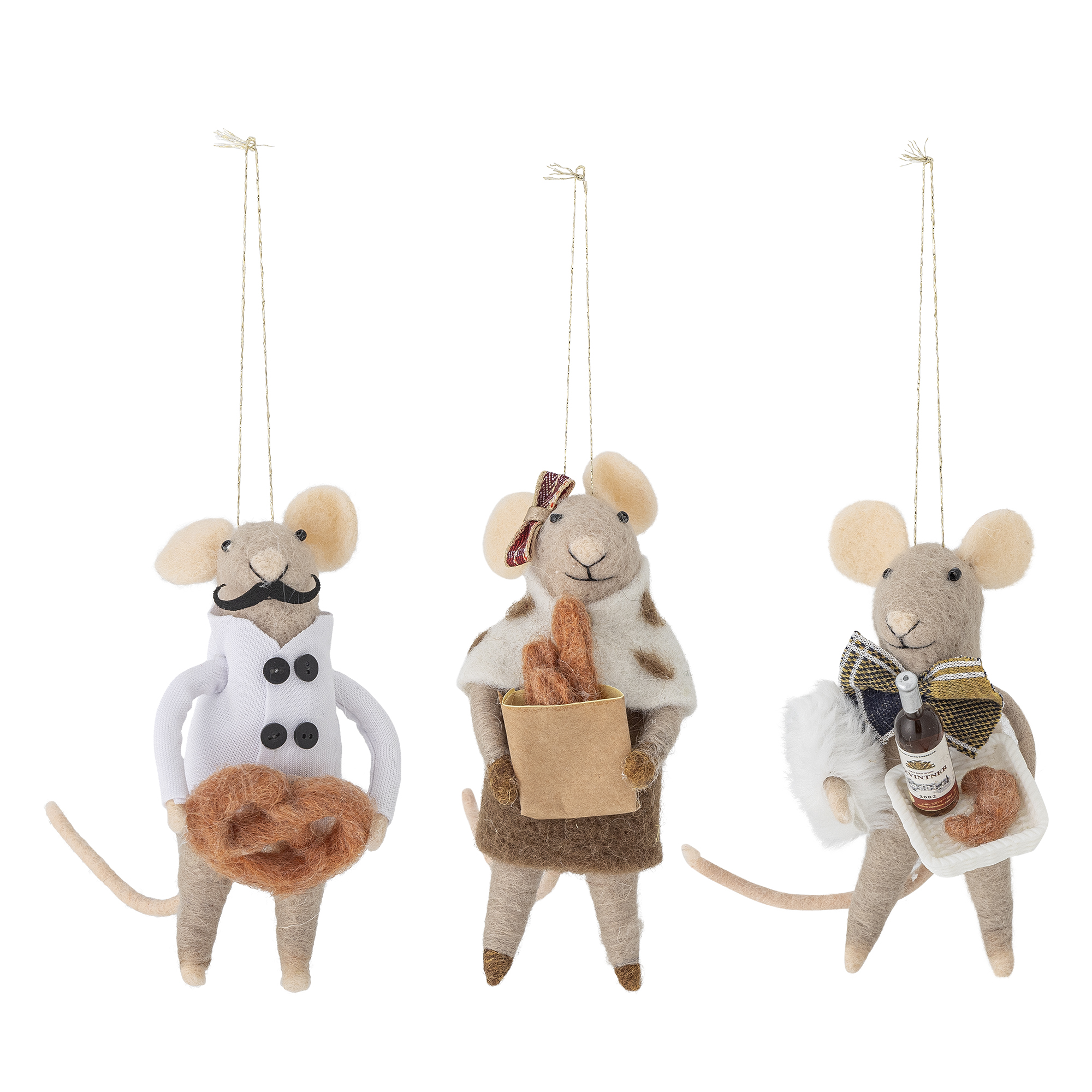 Bloomingville - Peo Ornament, Natur, Uld, L6xH12xW7 cm, Set of 3 billede