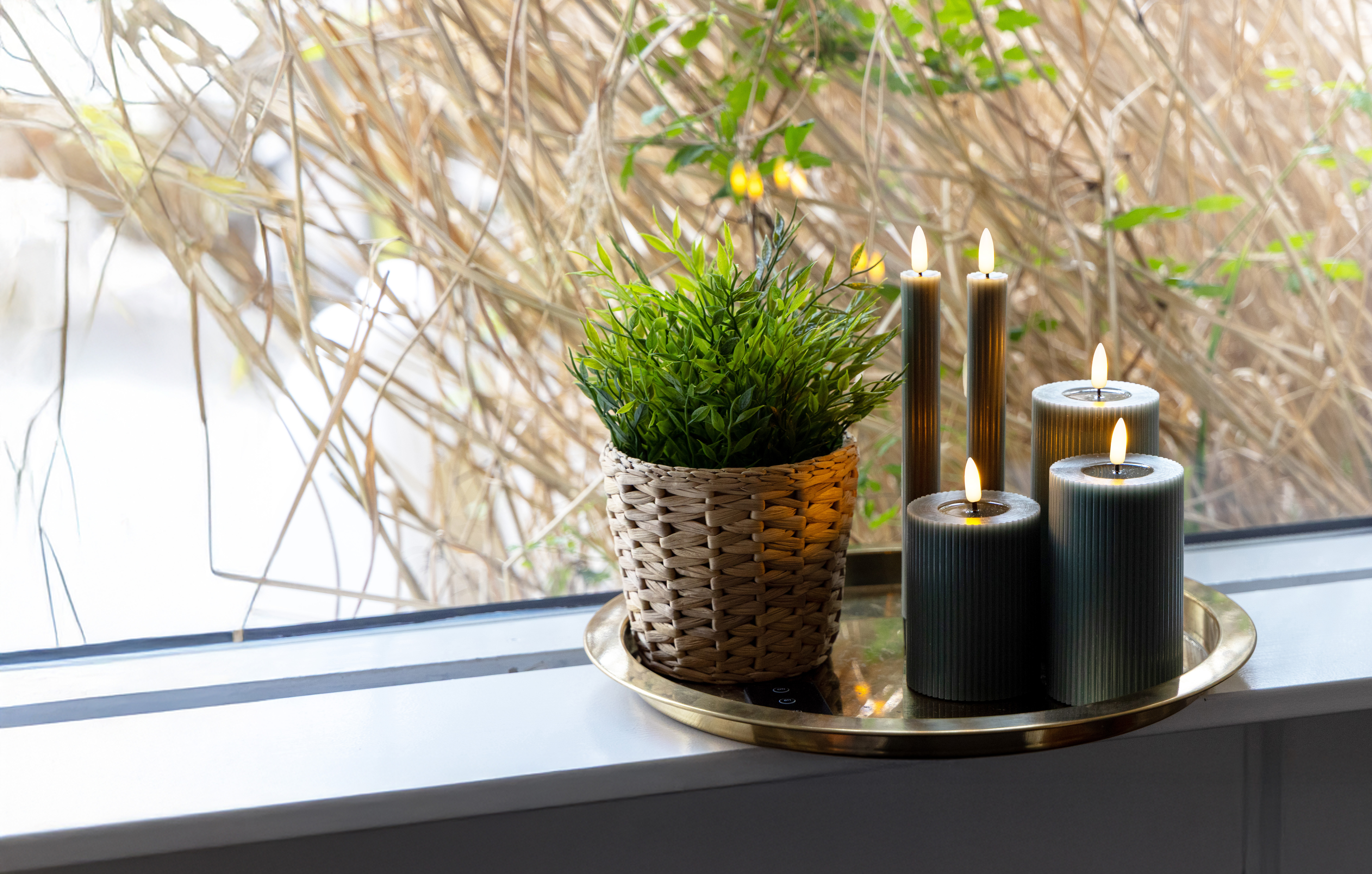 Skandi - LED lys Rillet Sæt - 6 Dele - Grøn, inklusiv fjernbetjening