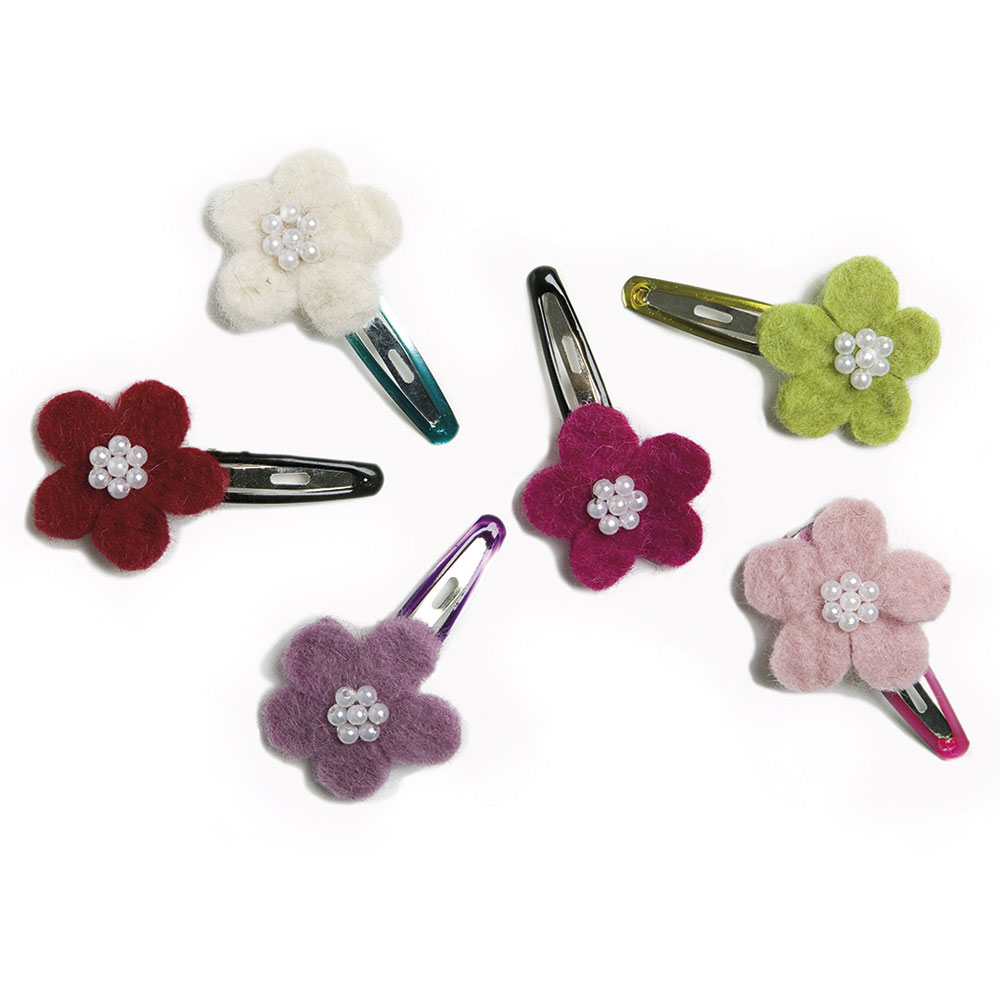 Hårspænde, blomst m. perler 6 stk Hårspænde, blomst m. perler 6 stk