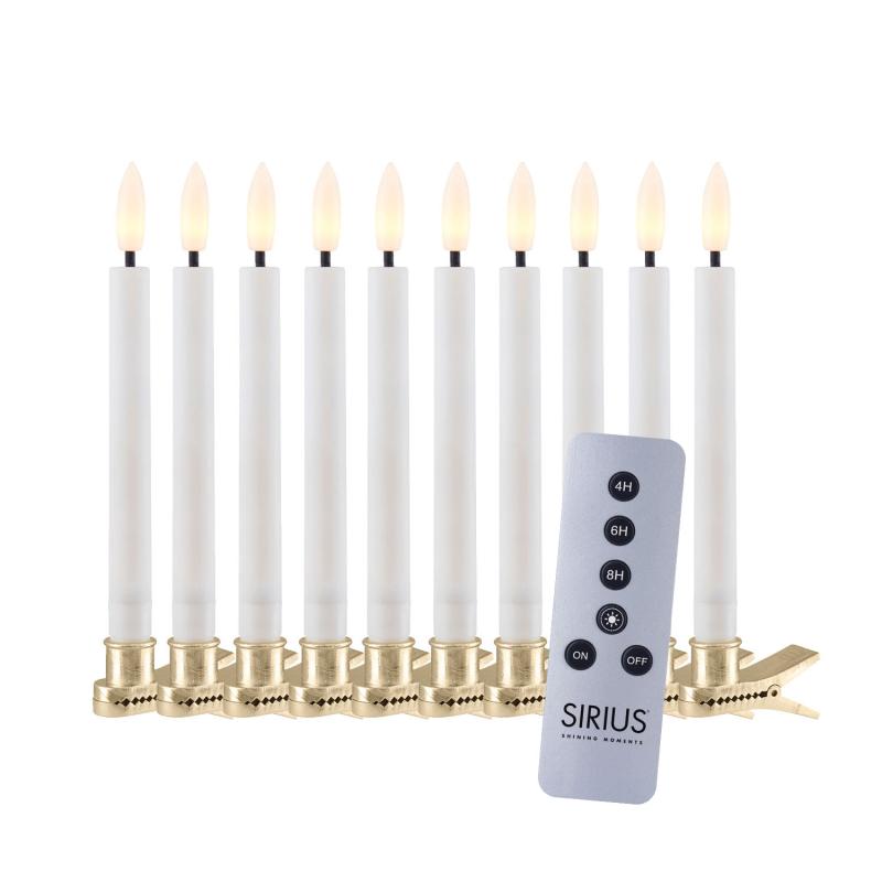 Sirius - Sille Voks Juletræslys 10 pak, Hvid, Ø1,5 x H12,8 cm