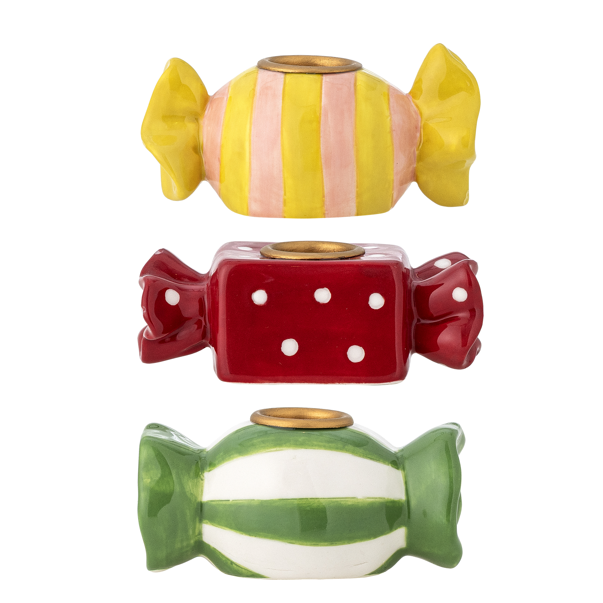 Bloomingville - Leiano Lysestage, Multifarvet, Stentøj, L10xH5,5xW5 cm, Set of 3