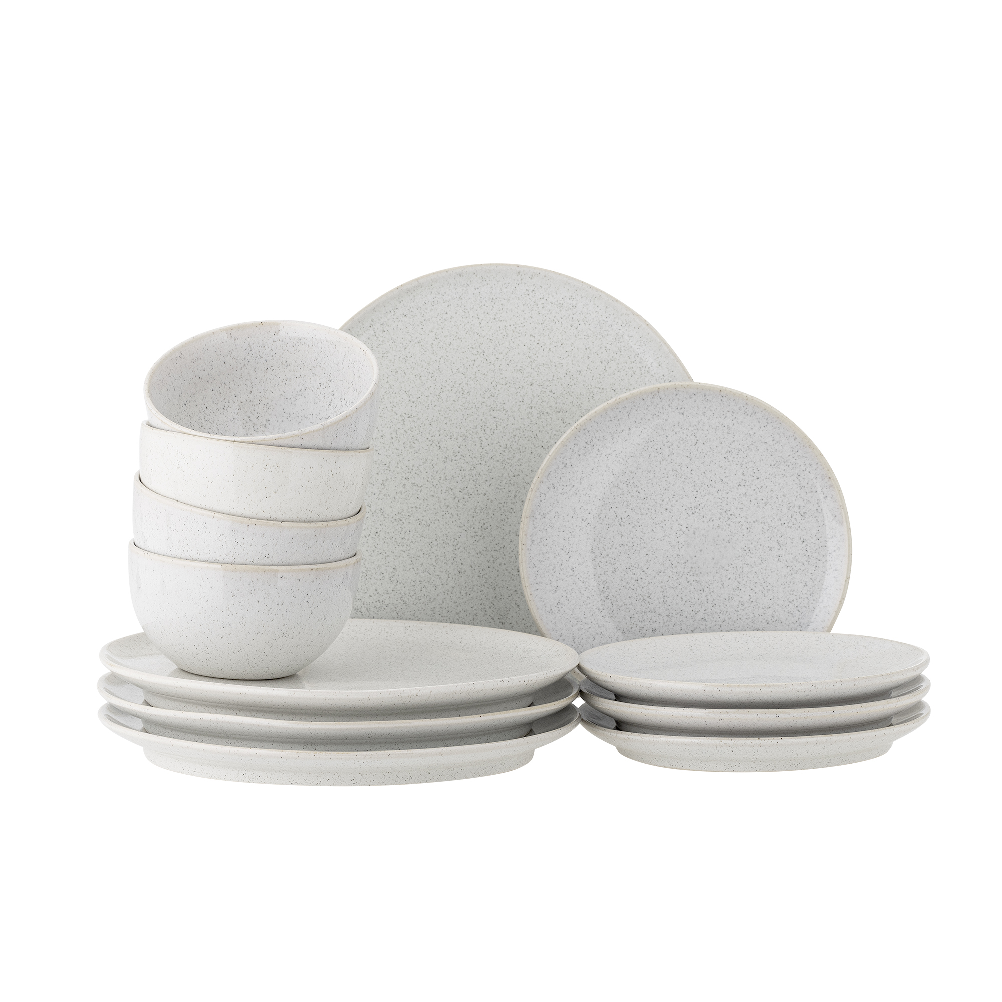 Bloomingville - Addison Bordservice Sæt, Hvid, Stentøj, B:D13xH7/P:D20xH2/P:D26,5x2,5 cm, Set of 4x3 Items