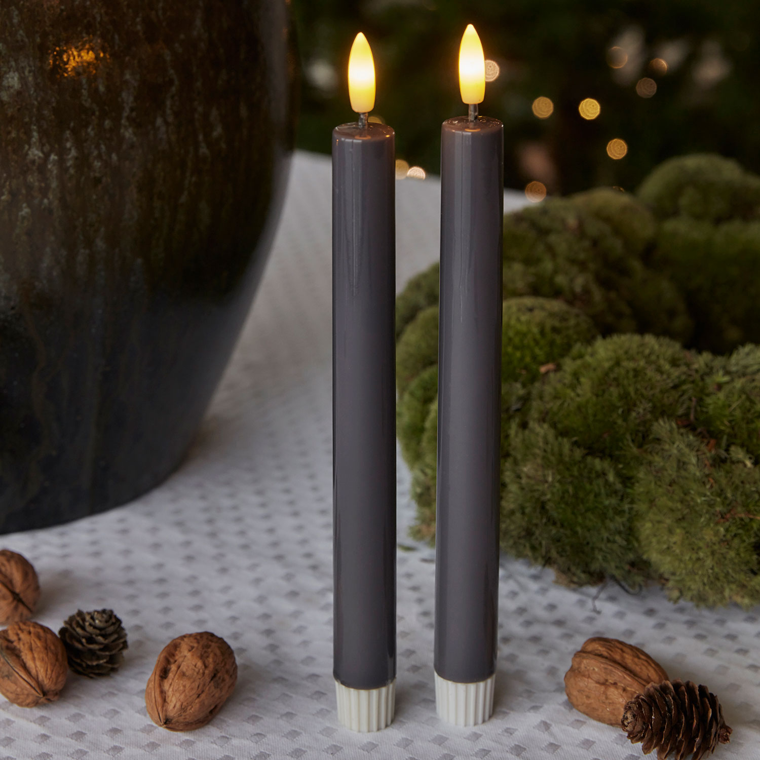 Sirius - Sille Lacquer Taper 2 stk set, Stone Gray, Ø2xH20cm
