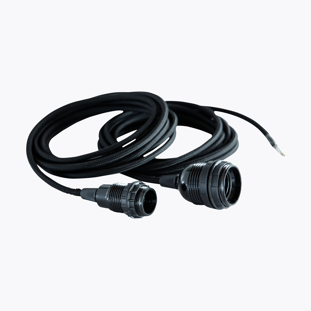 Stofledning med fatning og to omløbsringe, E27, sort Stofledning med fatning og to omløbsringe, E27, sort