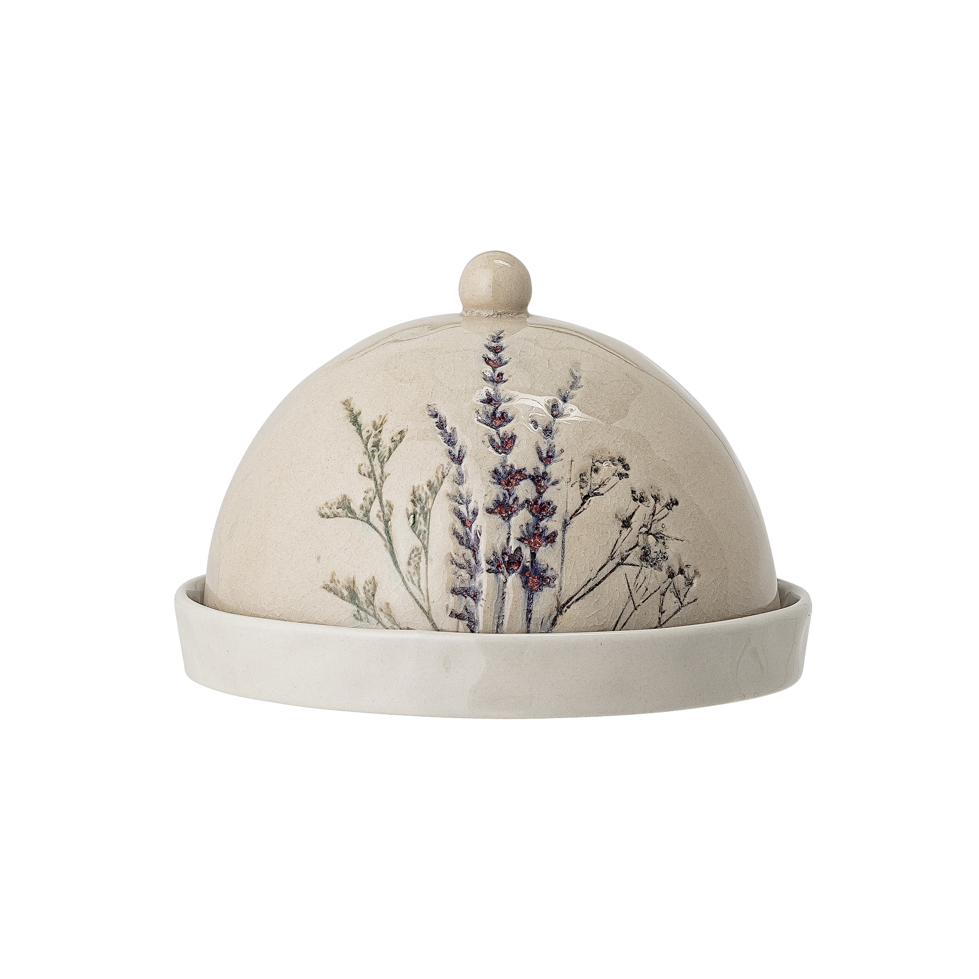 Smørklokke smørdåse Bloomingville Bea stentøj Ø15 x H10 cm natur håndmalet blomstermotiv