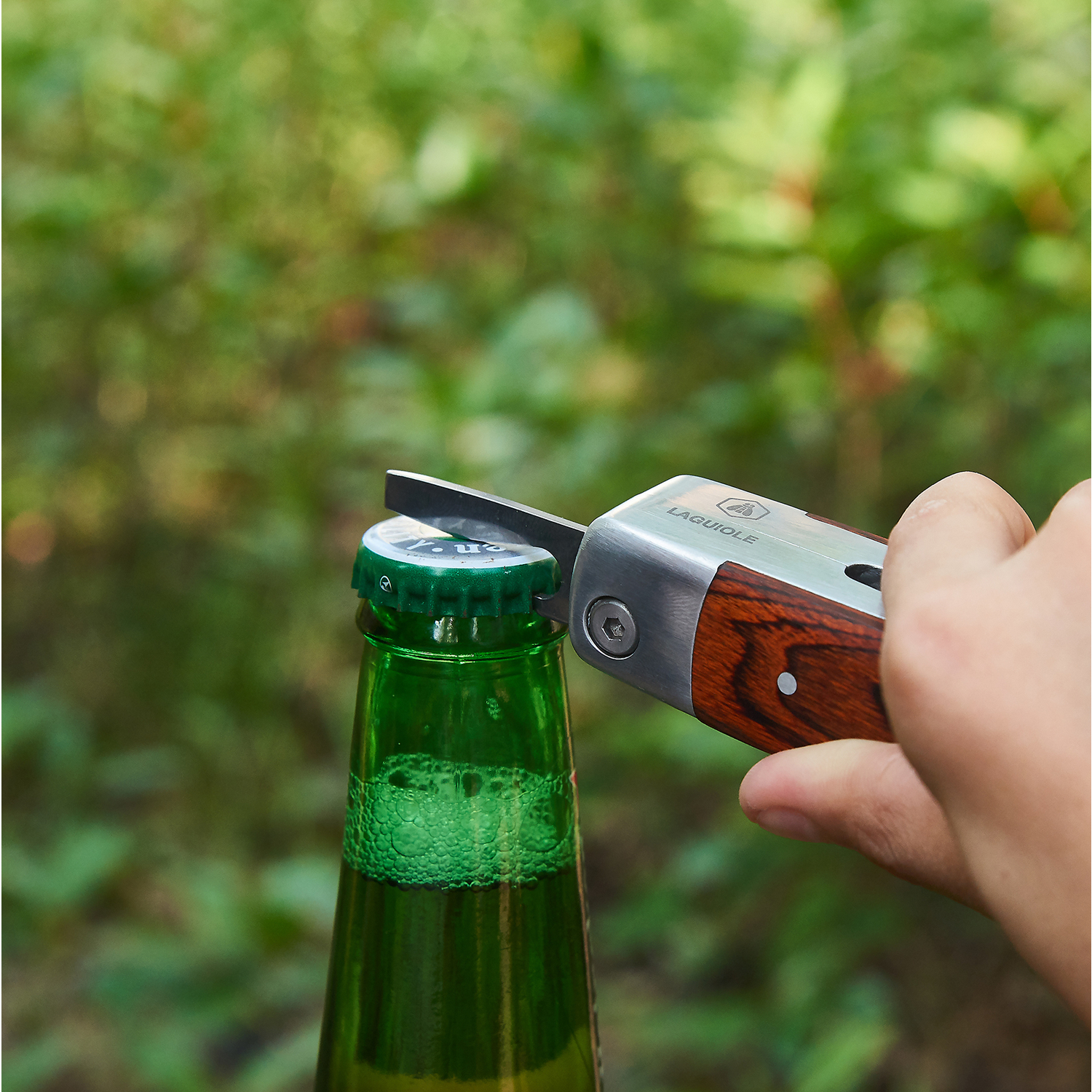 Laguiole Multi Værktøj i læder etui, Pakka træ