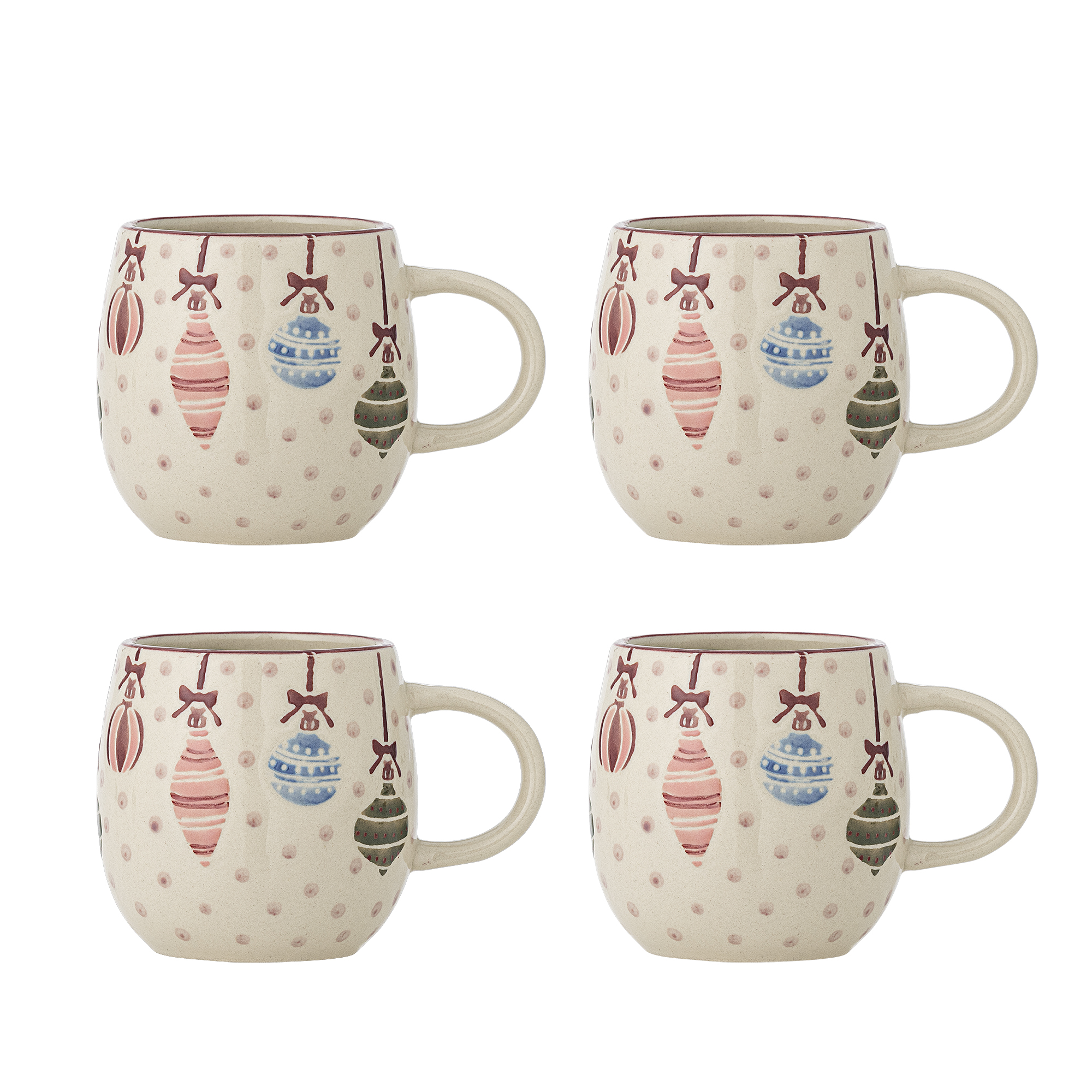 Bloomingville - Ornamentia Krus, Rød, Stentøj, D9xH8 cm, Set of 4