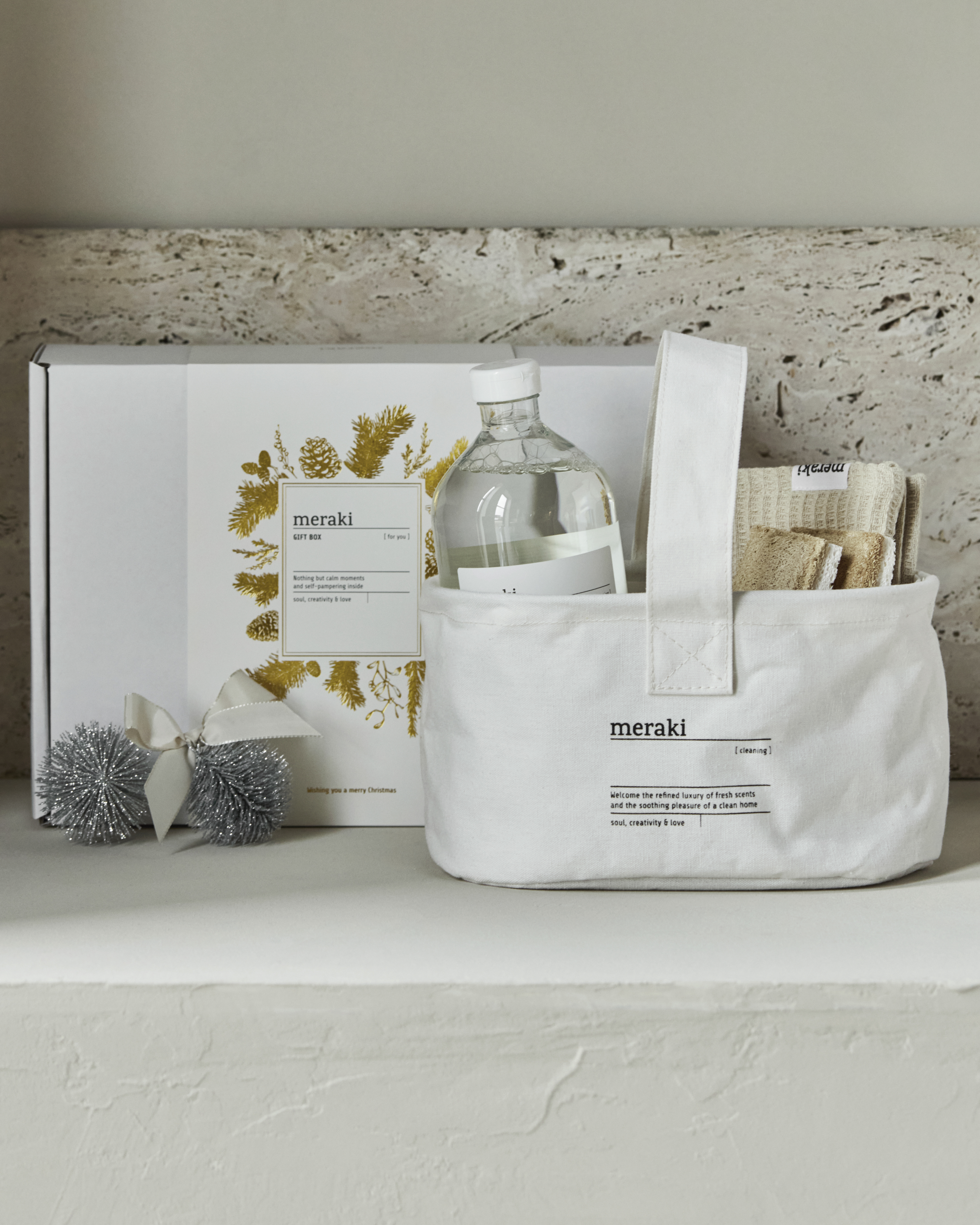 Gift boxCH, basket + dish cloth, beige + sponge + all-round cleaning, 1000 ml