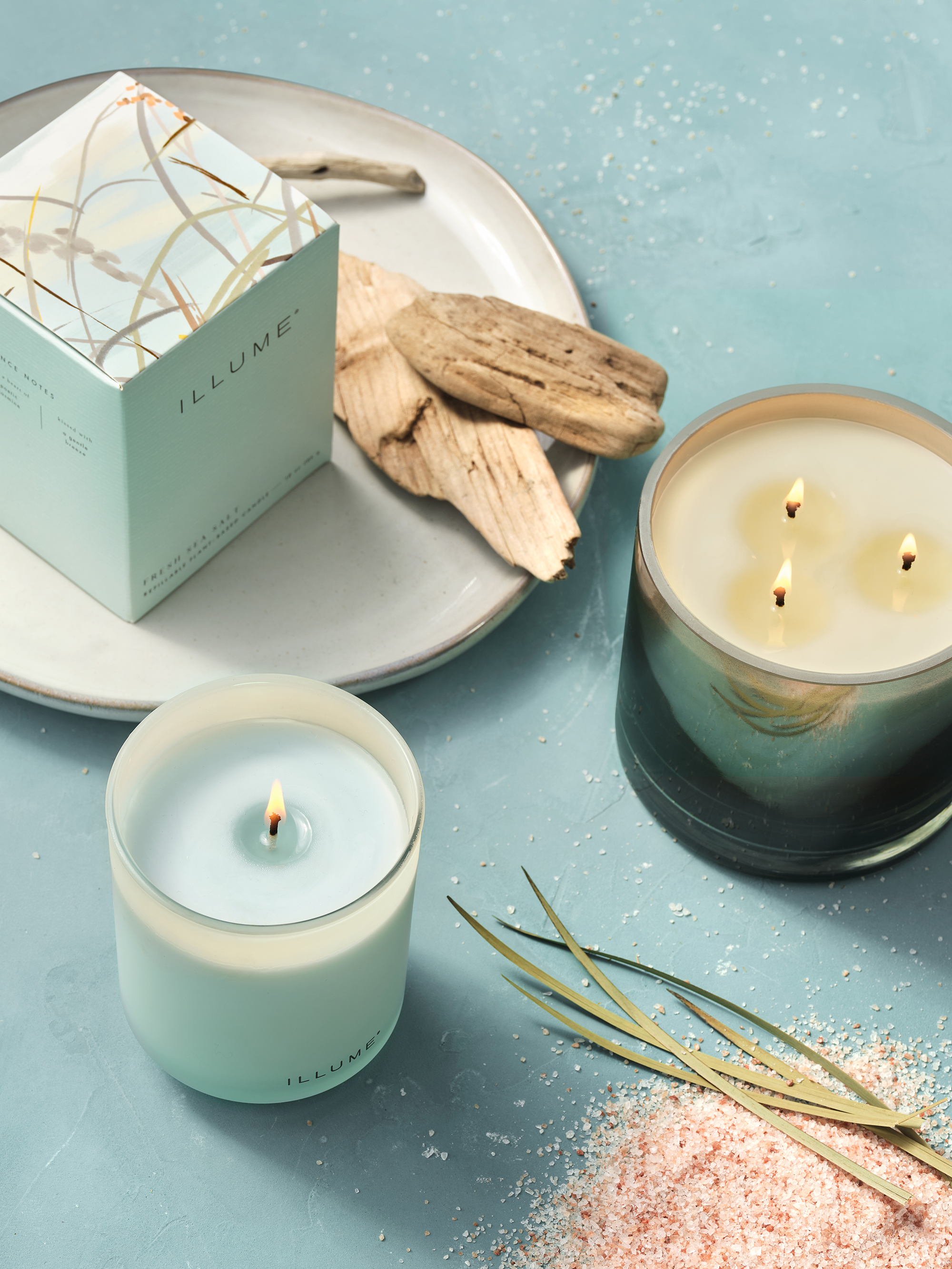 Fresh Sea Salt Box Glass Candle, Grøn,, 285 G. - 50 Hours - D9xH10,7 cm