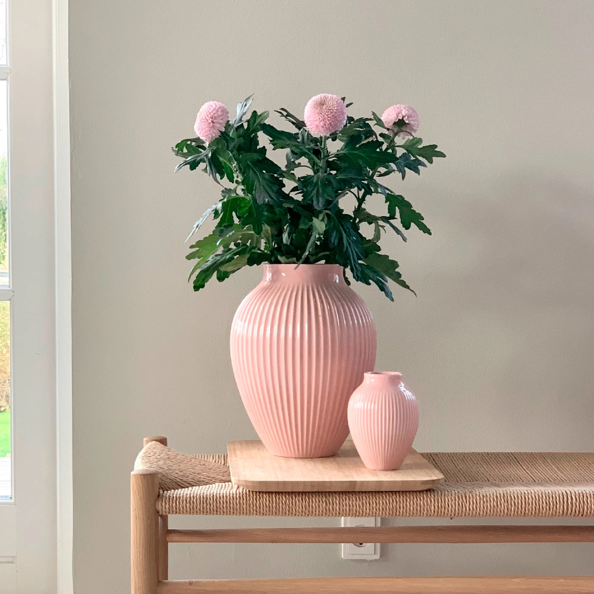 Knabstrup, vase, riller rosa, 27 cm 