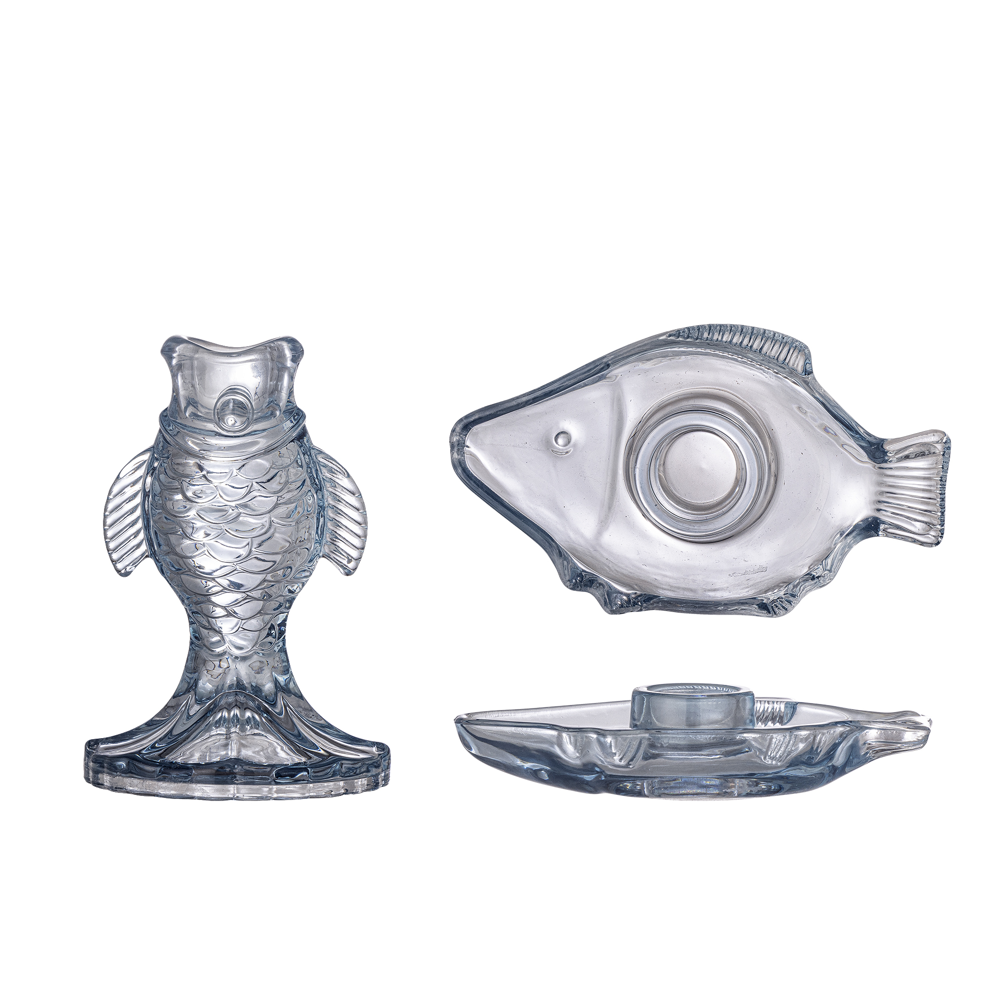 Bloomingville - Linley Lysestage, Blå, Glas, L13xH2,5xW7,5/D8xH12 cm, Set of 2