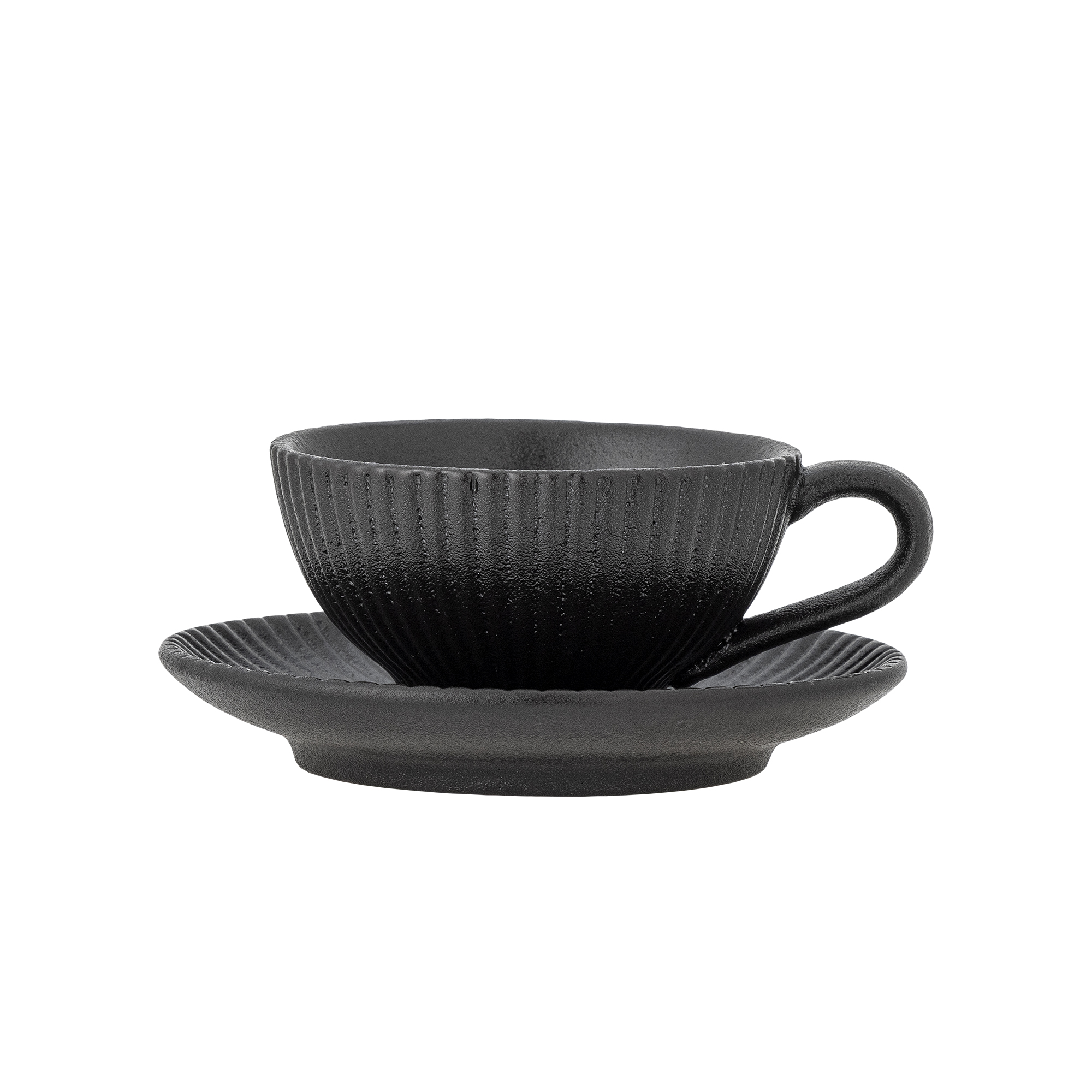 Bloomingville - Neri Cappuccinokop m/underkop, Sort, Stentøj, C:D9,5xH6/S:D13,5xH2,5 cm