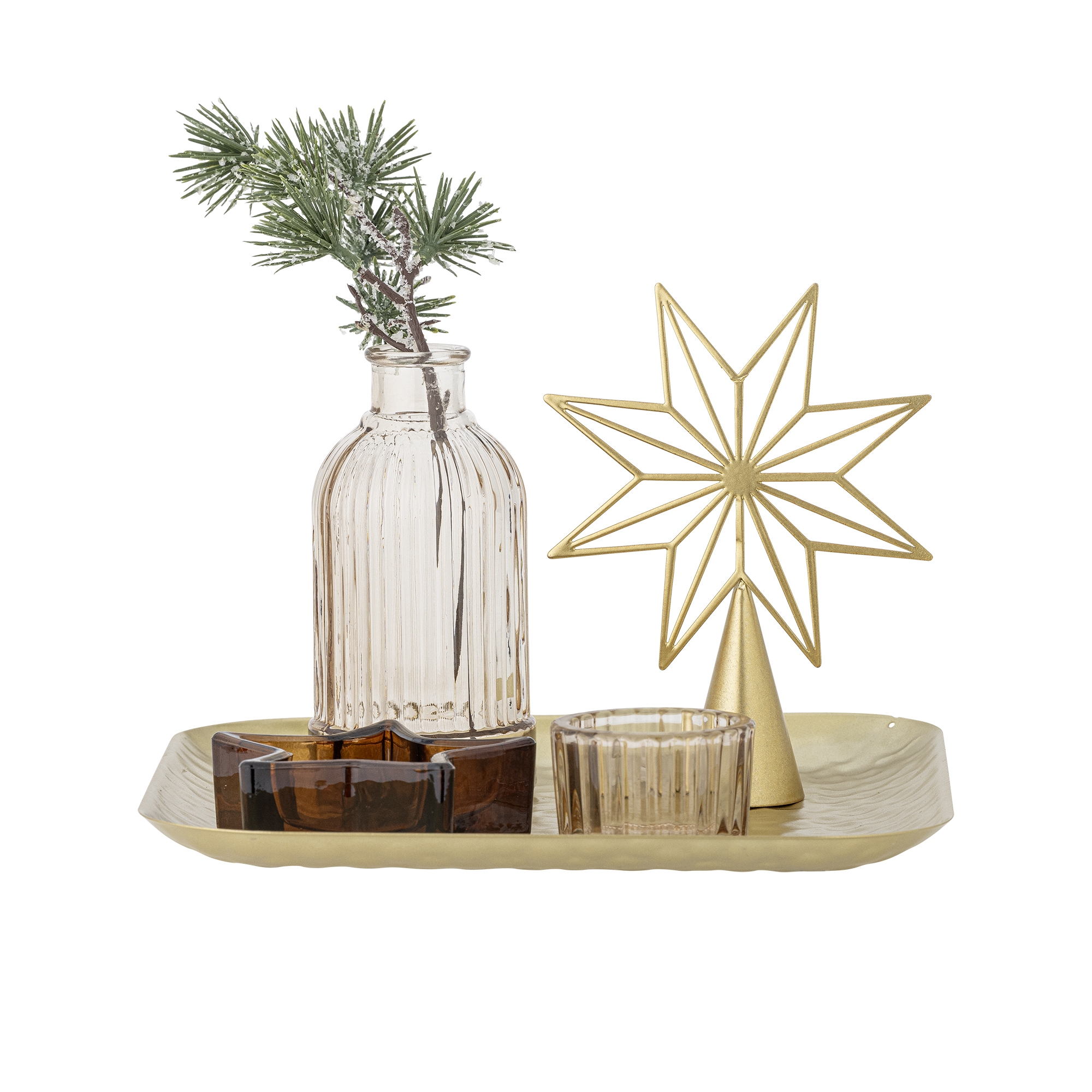 Bloomingville - Sanga Bakke m/fyrfadsstage, Guld, Glas, L22xH21xW22 cm, Set of 6 billede