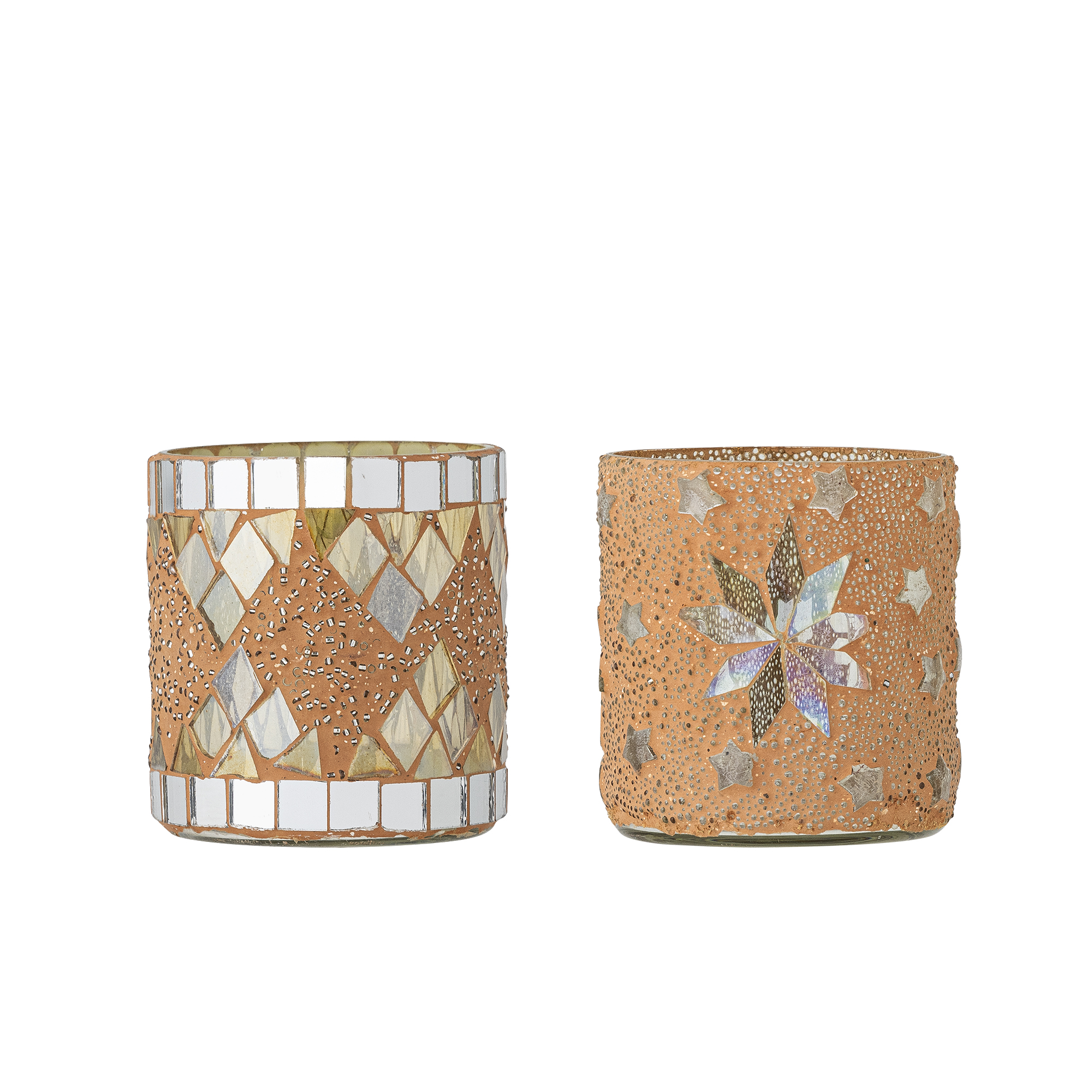 Bloomingville - Miya Fyrfadsstage, Natur, Glas, D7,5xH7,5 cm, Set of 2