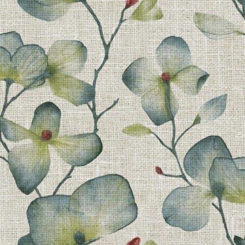 Engholm Textiles - Akryldug med antislip - Blomster XL Jade Blå - i metermål