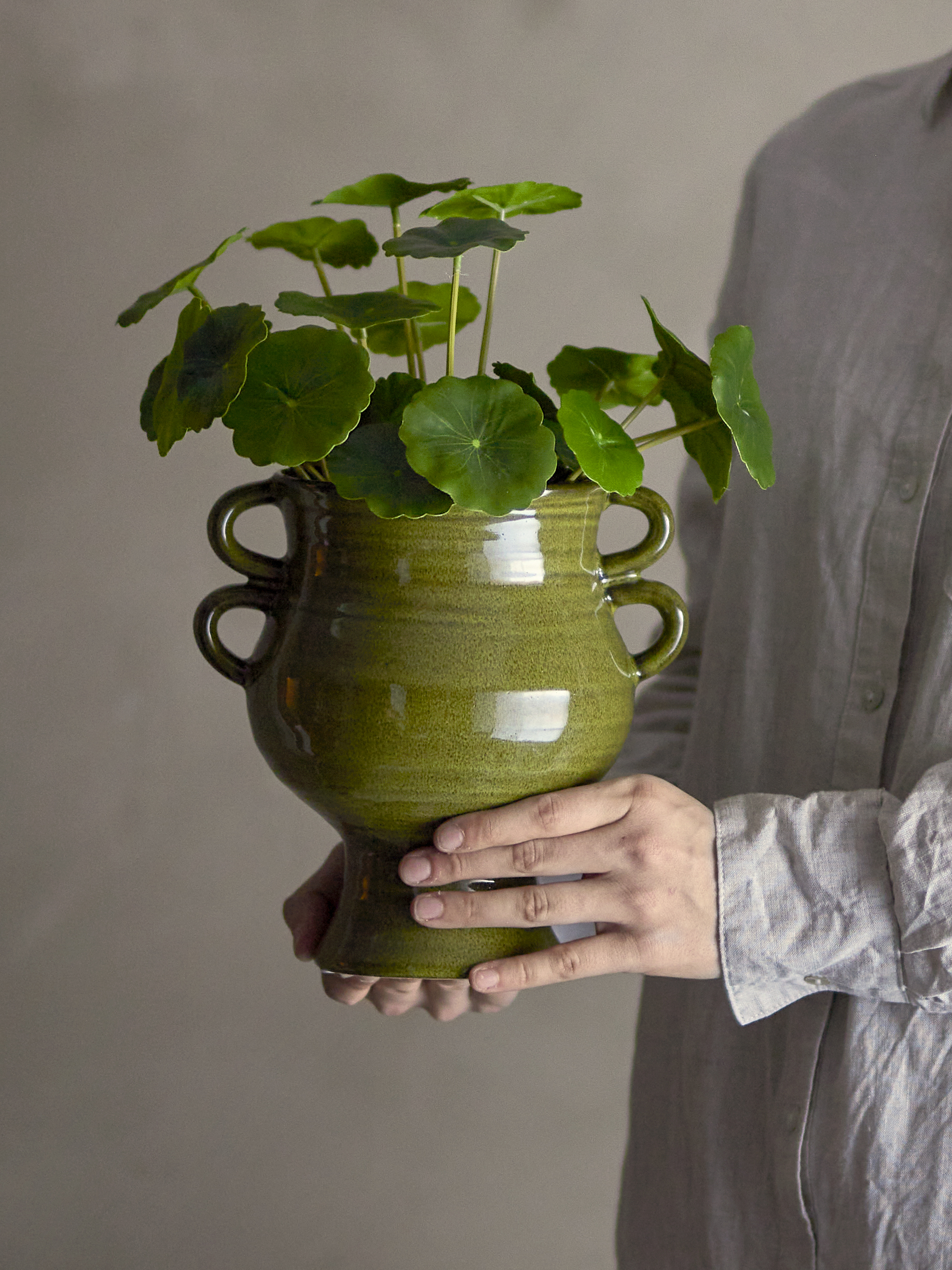 Copper Plante, Grøn, Kunstige Blomster, H30,5 cm, pot D11xH10 cm