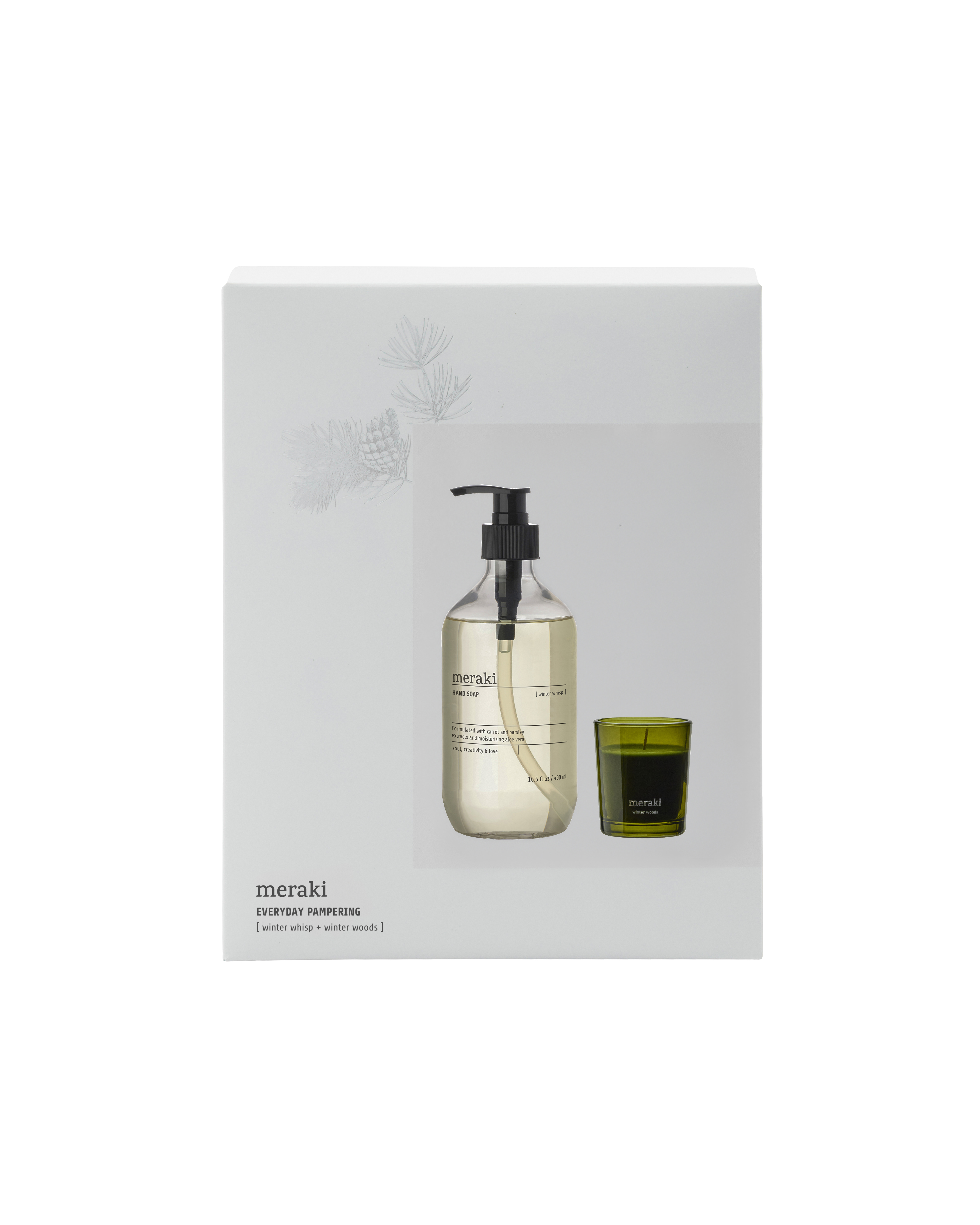Meraki - Gift boxCH, winter whisp hand soap & winter woods candle, 490|60 ml|g