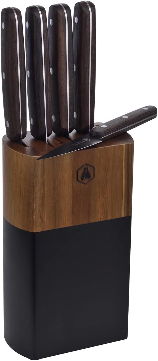 Laguiole - Køkkenknive Sort/ Wenge 5 knive med tofarvet knivblok