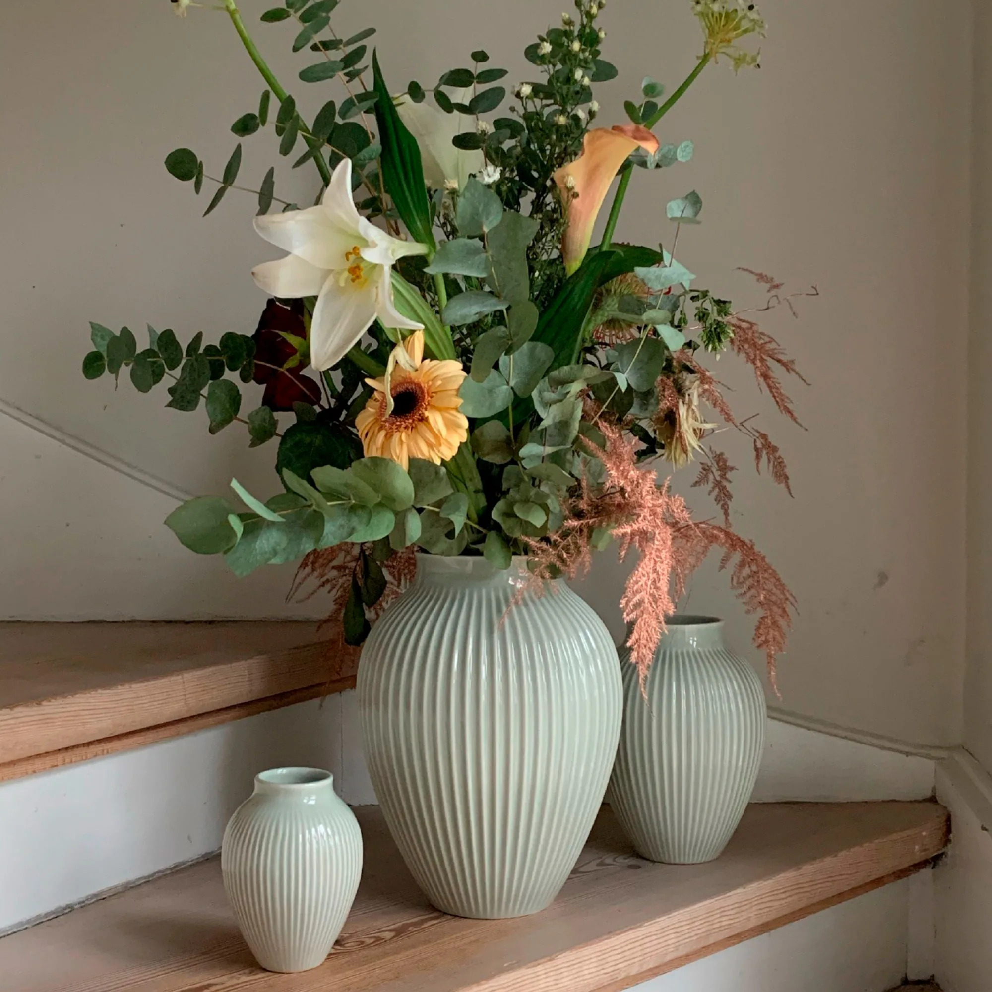 Knabstrup, vase, riller mintgrøn, 20 cm
