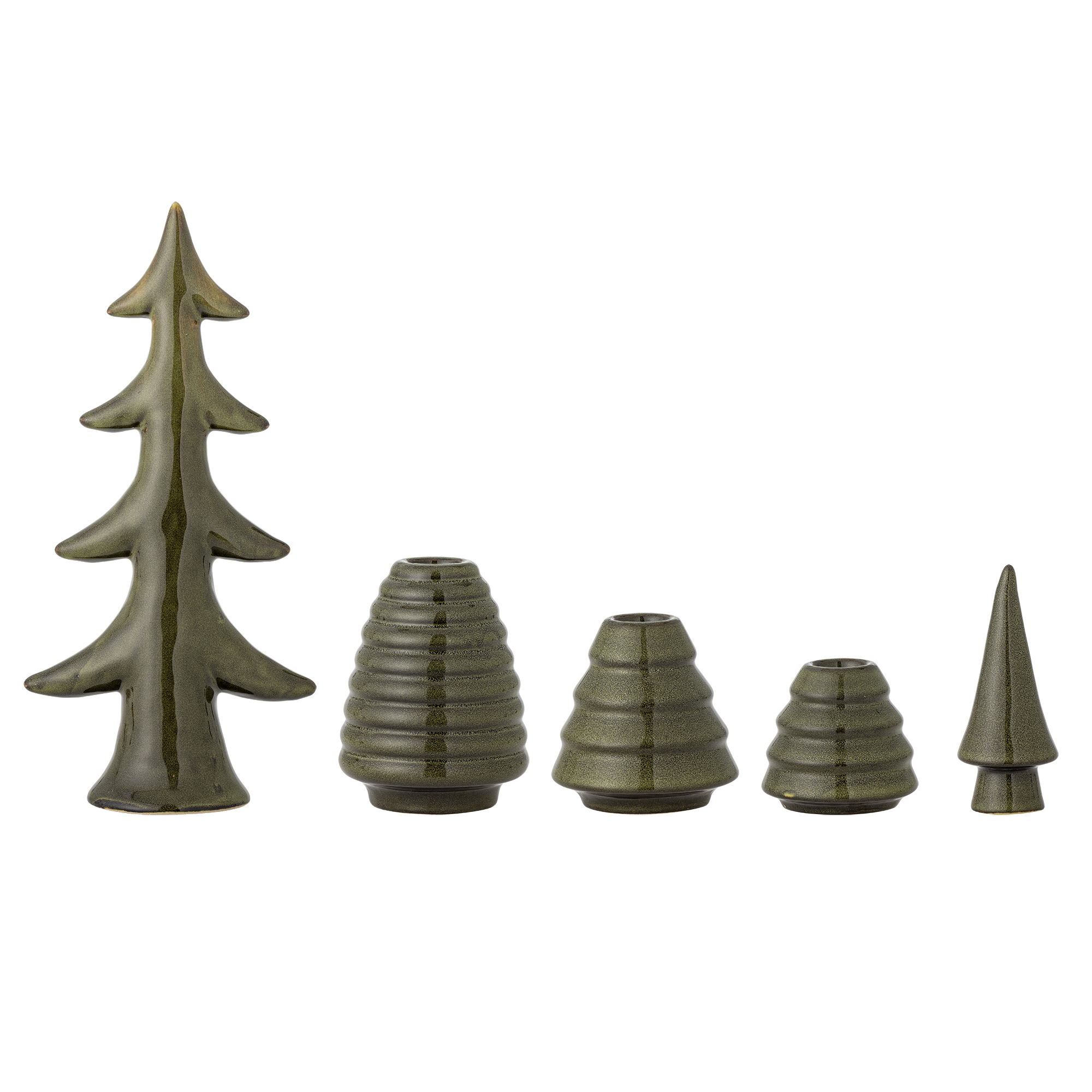 Bloomingville - Woods Lysestage, Grøn, Stentøj, L12xH25xW6,5 cm, Set of 5