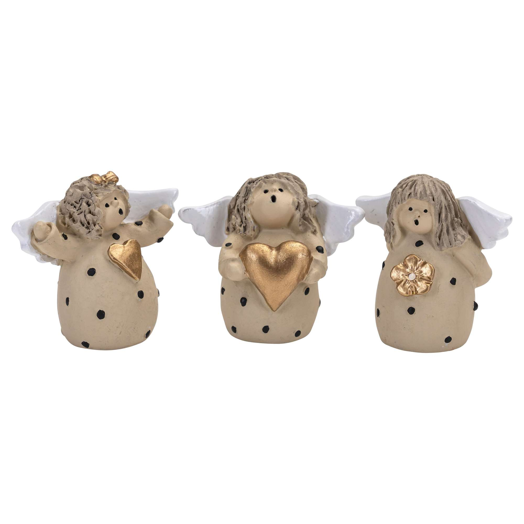 Engle, Tre små med guld hjerte, 3 stk Engle, Tre små med guld hjerte, 3 stk
