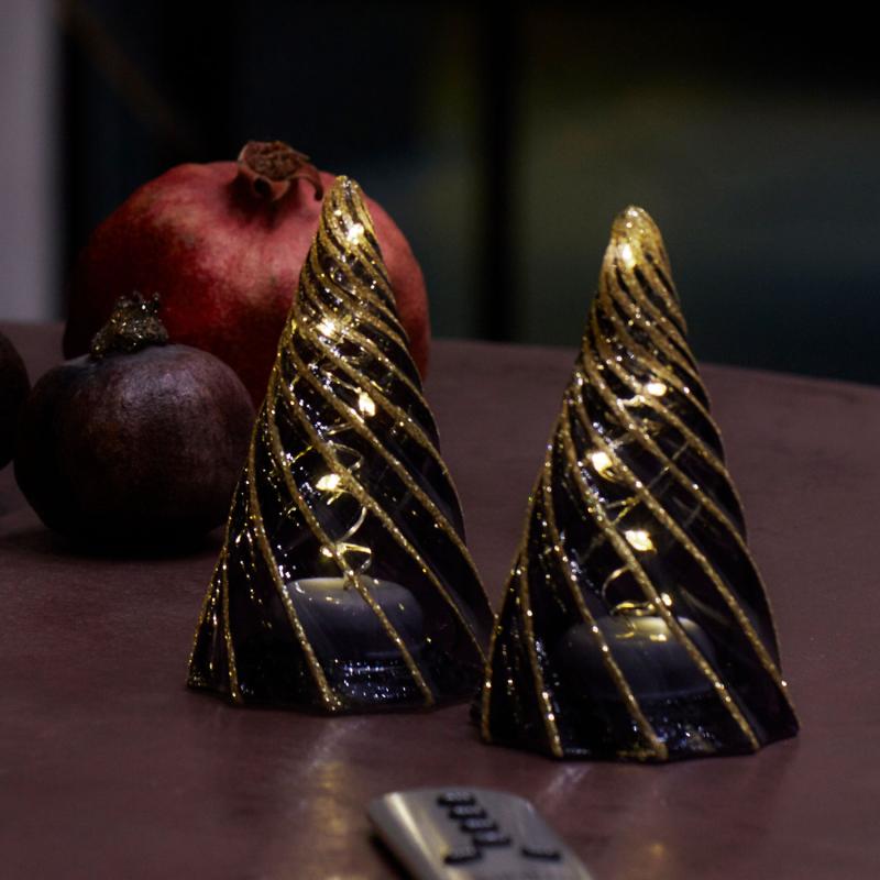 Sirius Vilma Træ 2 stk, Sort/Guld, Ø6 x H11 cm