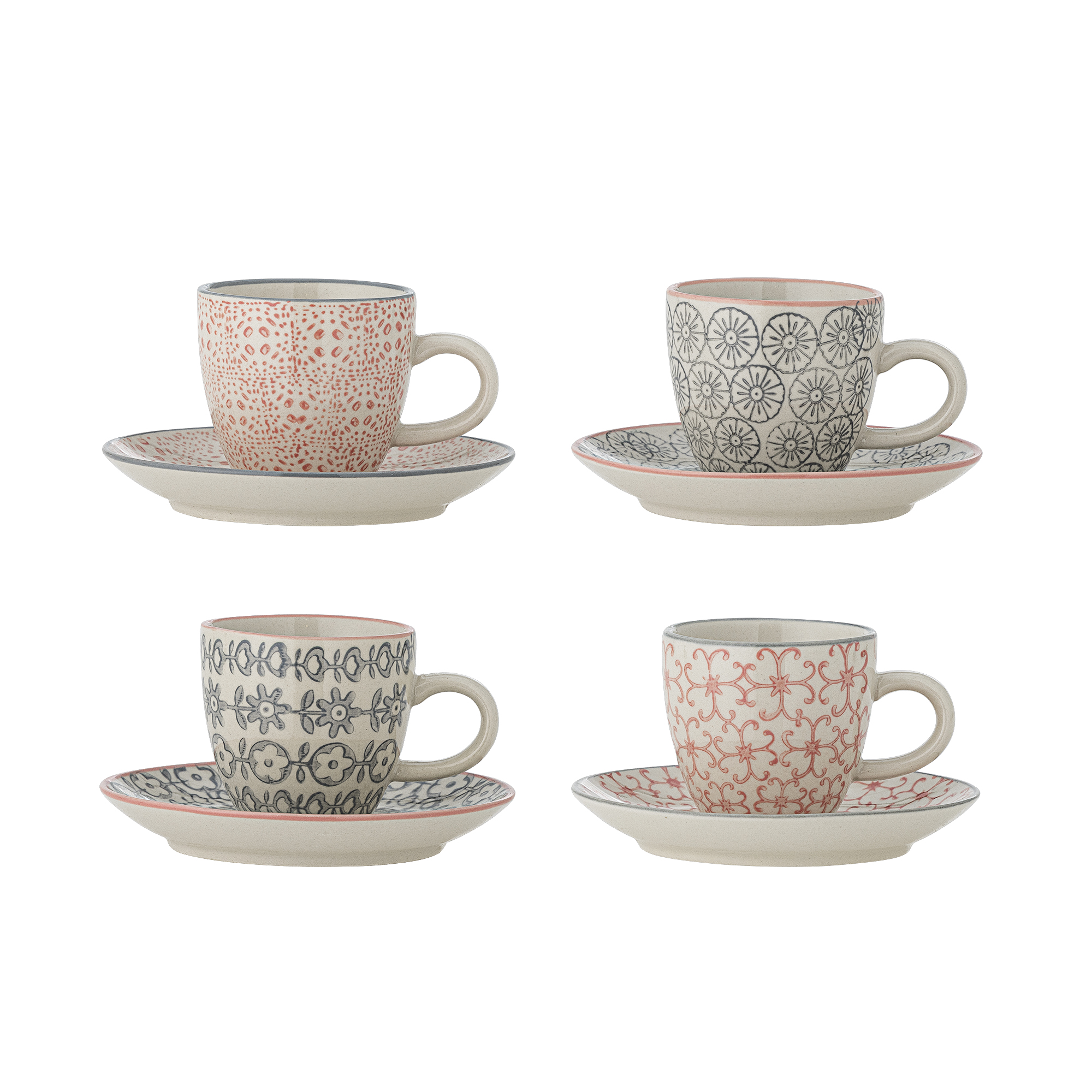 Bloomingville - Cécile Espressokop m/underkop, Multifarvet, Stentøj, C:D6xH5,5/S:D11,5 cm, Set of 4