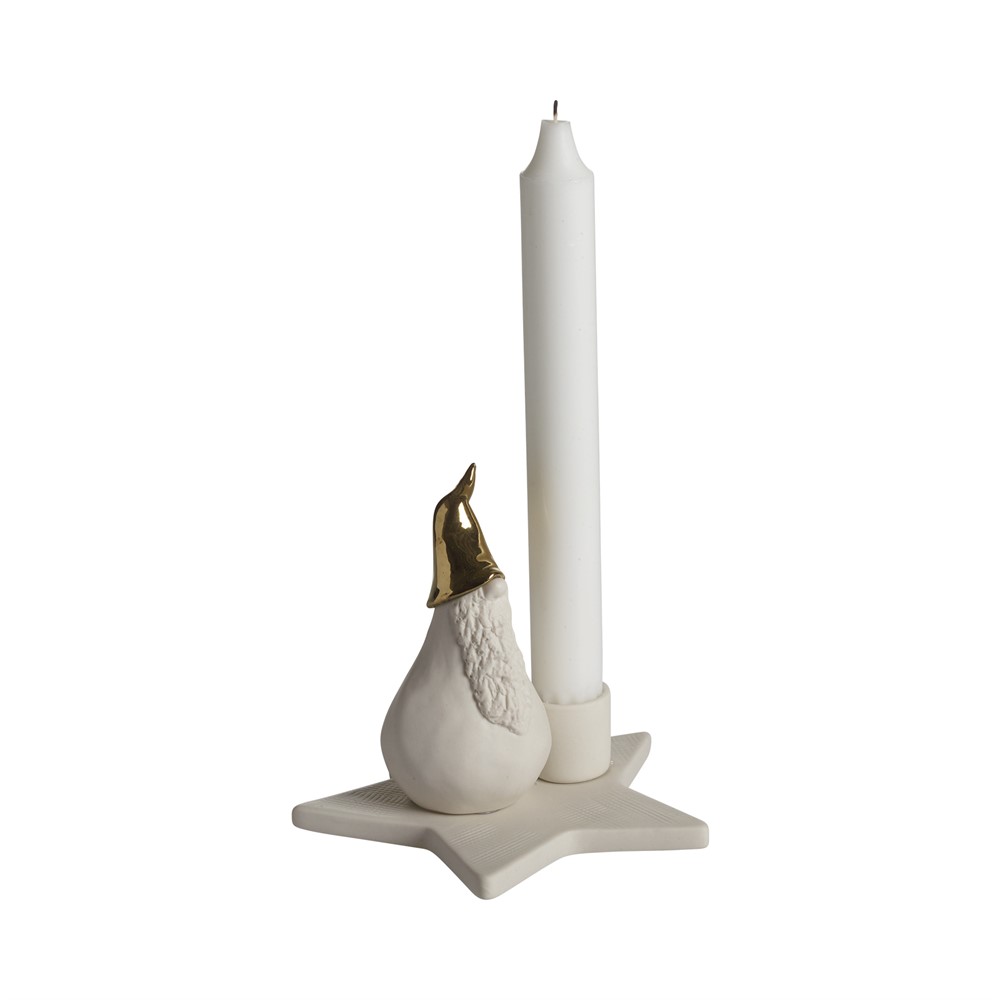 Nääsgränsgården - Santa Ture candleholder, white/gold, H.13cm