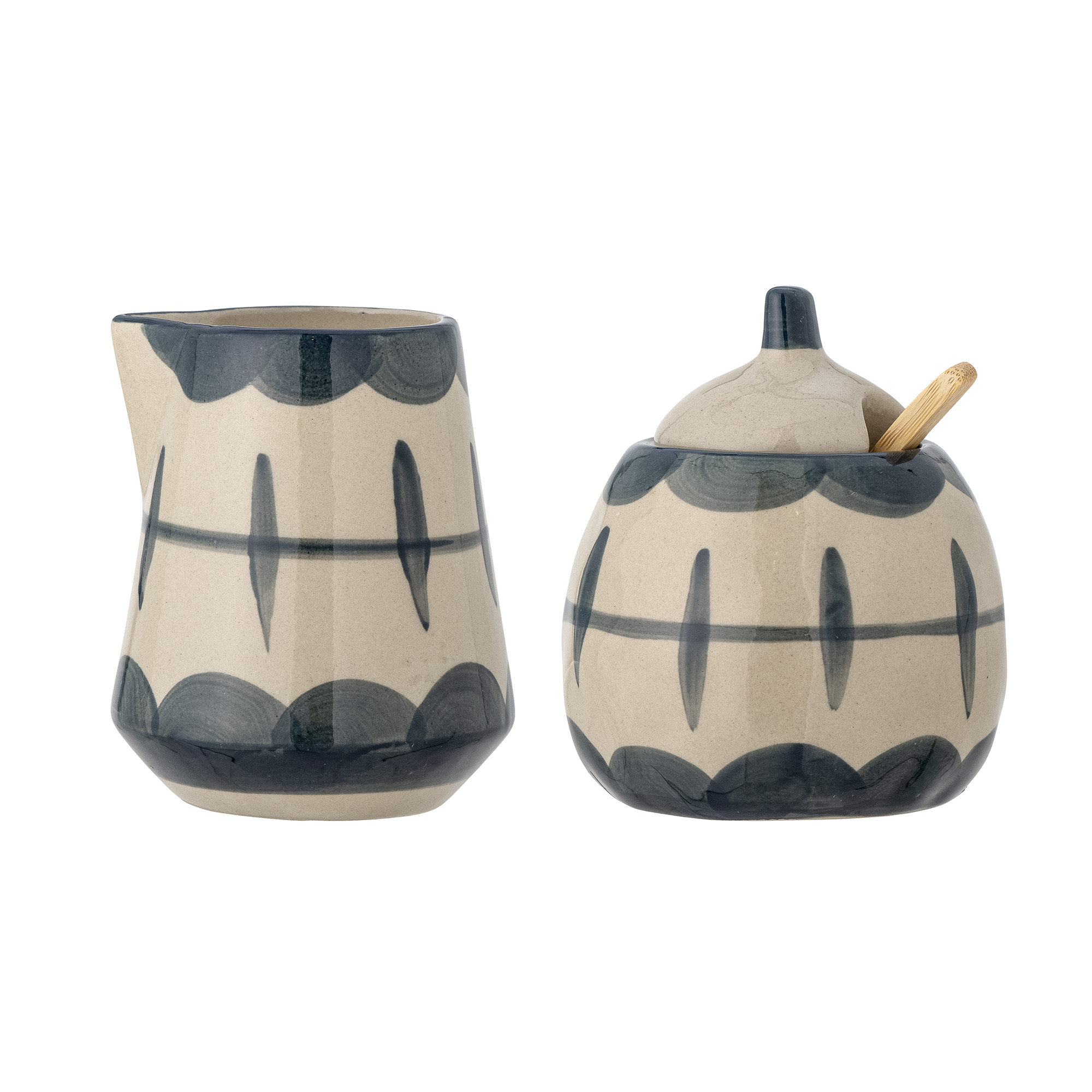 Bloomingville - Allium Flødekande & Sukkerskål, Blå, Stentøj, J:D9xH11/B:D9,5xH12 cm, Set of 3 billede