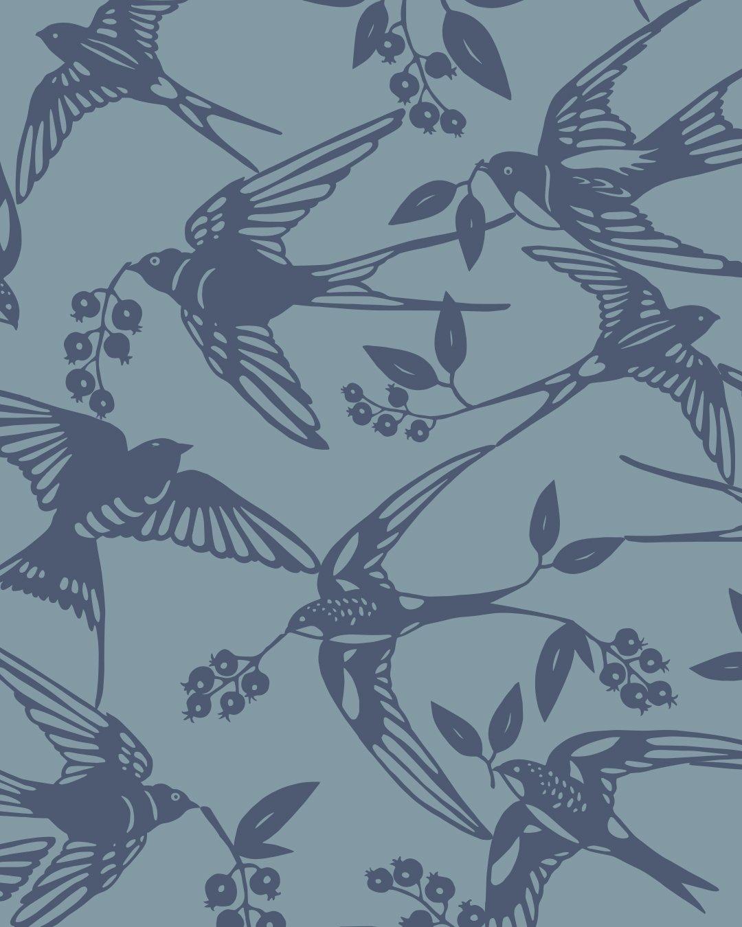 Engholm Textiles - Akryldug med antiskrid Bird Arona Blue Notes by Susanne Schjerning
