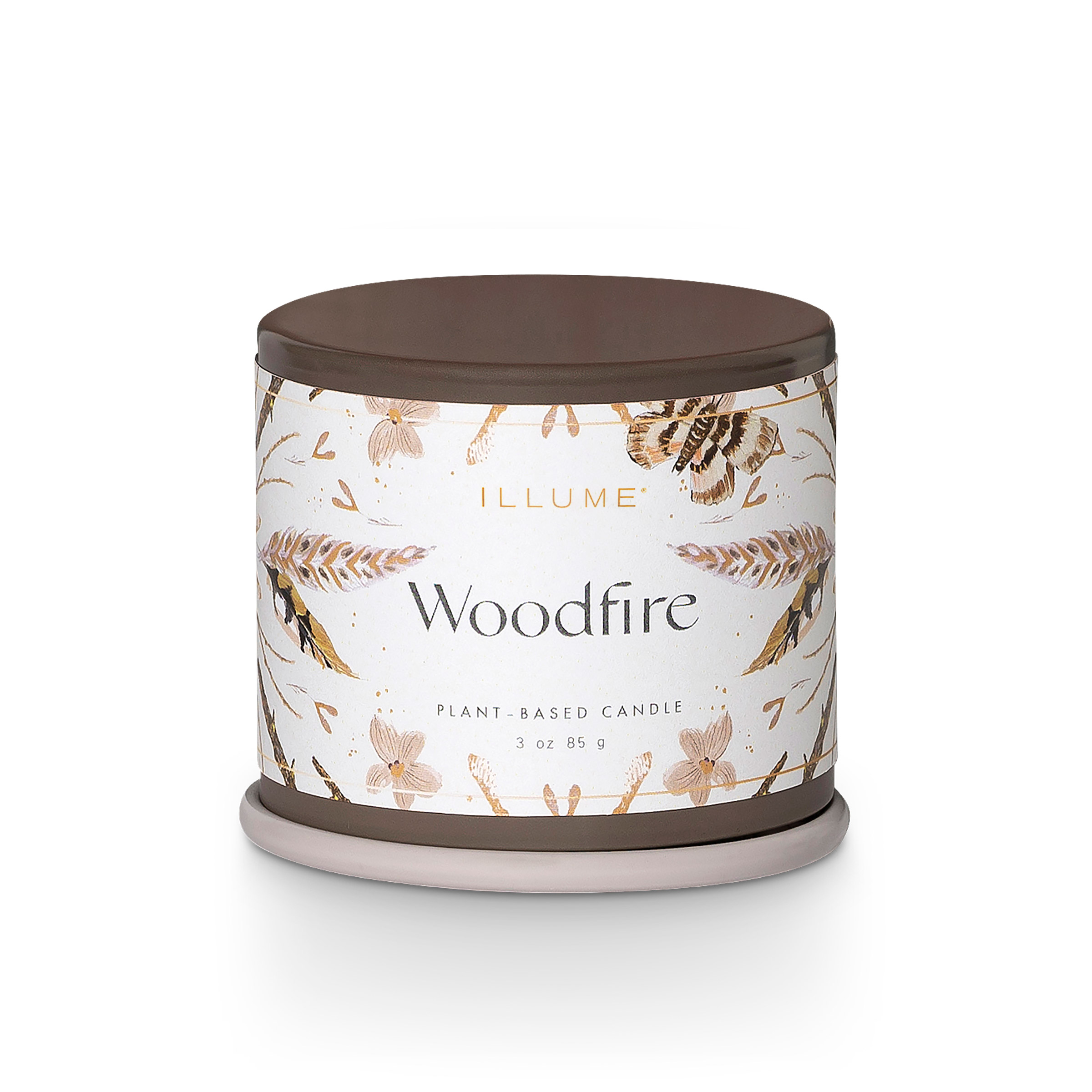 Bloomingville - Woodfire Demi Vanity Tin Duftlys, Brun,, 85 G. - 20 Hours - D6,5xH5,7 cm