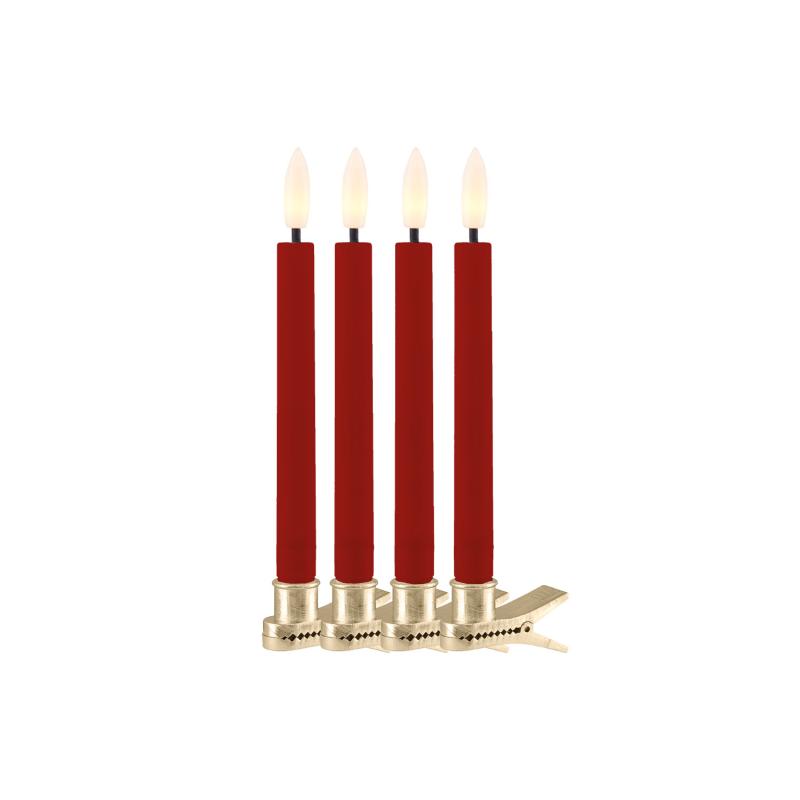 Sirius - Sille Voks Juletræslys 4 pak, Rød, Ø1,5 x H12,8 cm