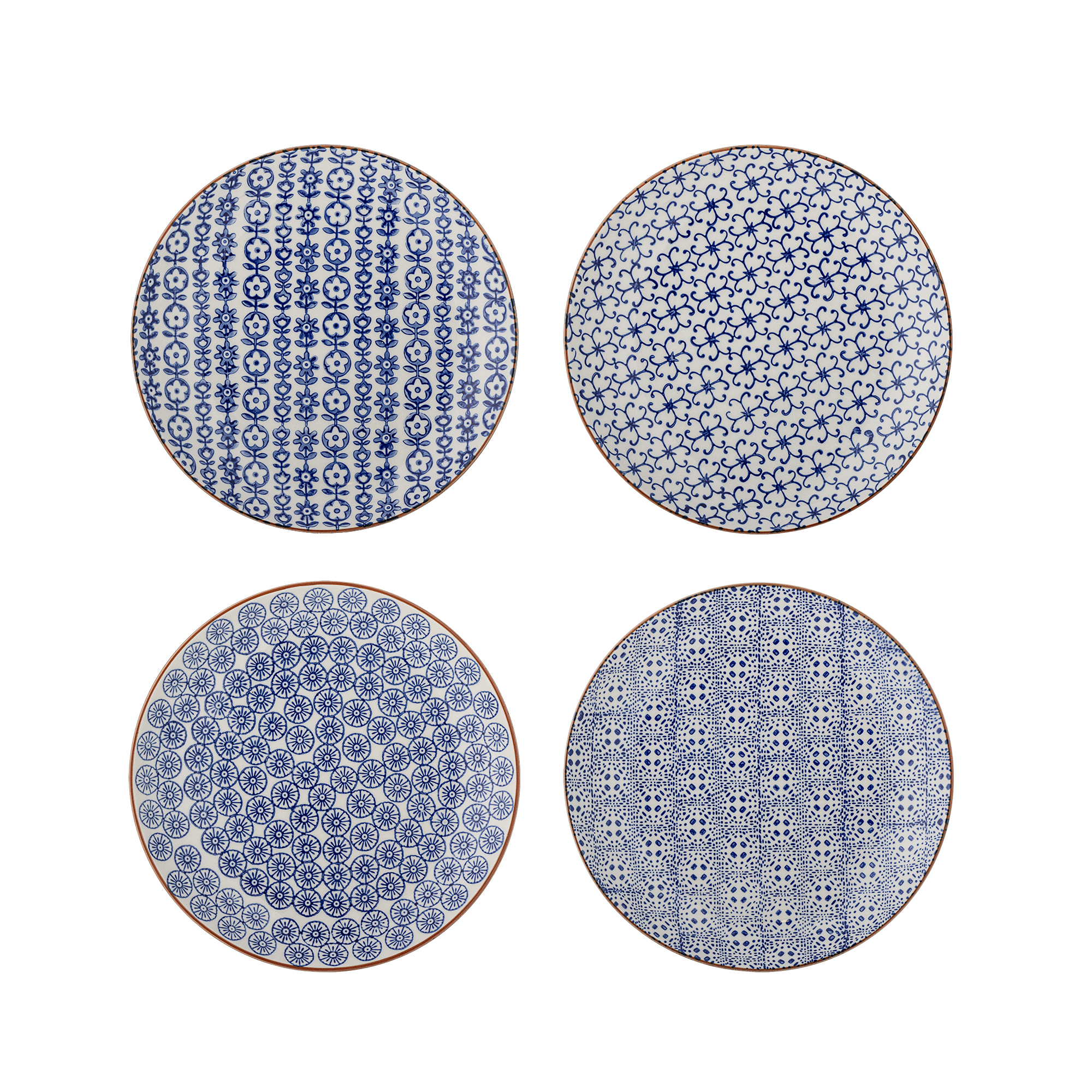 Bloomingville - Karine Tallerken, Blå, Stentøj, D20xH2,5 cm, Set of 4