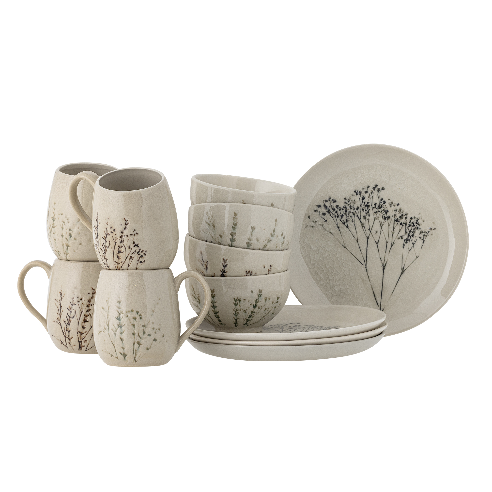Bloomingville - Bea Morgenmadssæt, Natur, Stentøj, M:D10xH10,5/B:D11,5xH6/P:D21xH2, Set of 4x3 Items billede