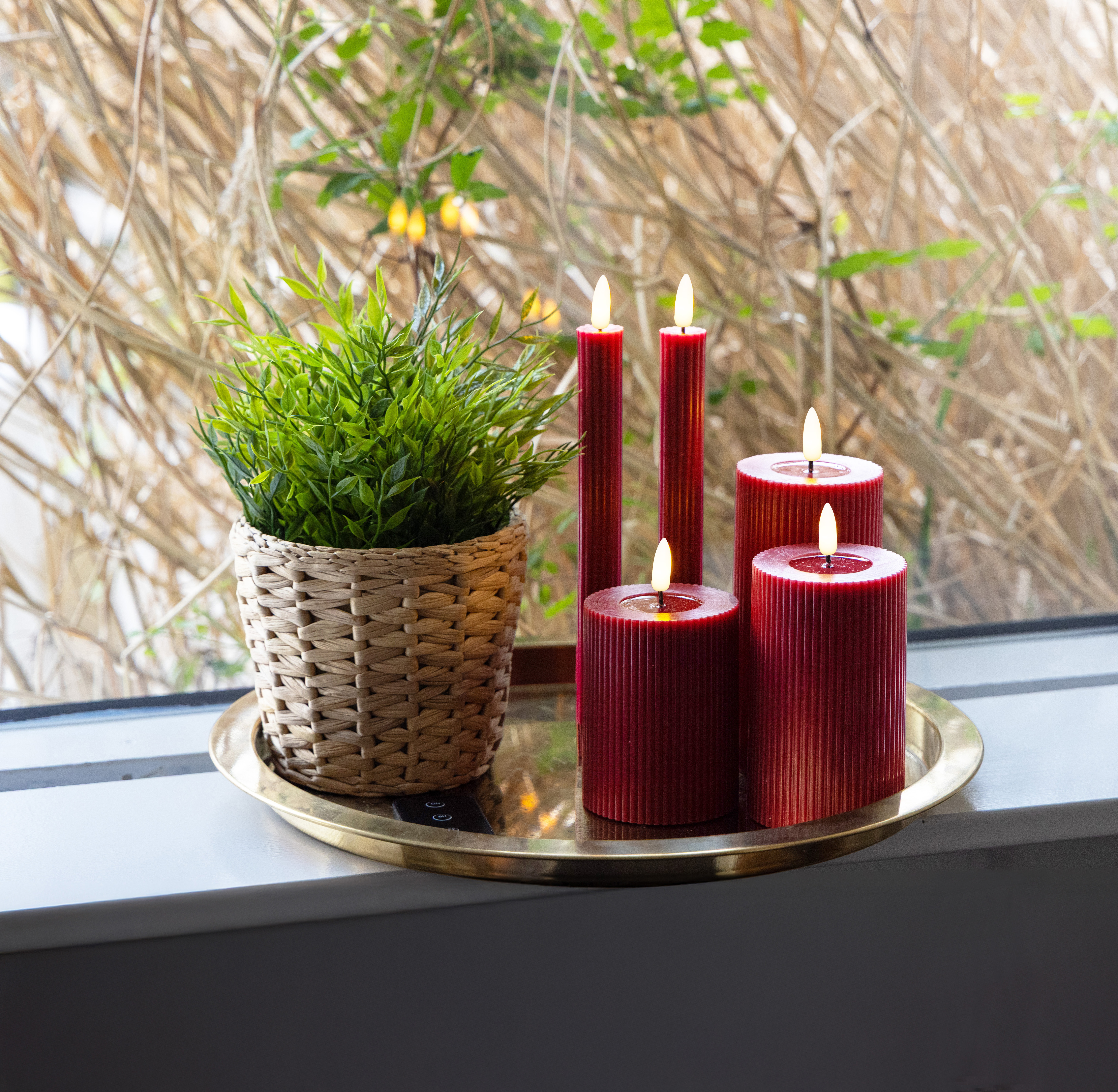 Skandi - LED lys Rillet Sæt - 6 Dele - Rød, inklusiv fjernbetjening