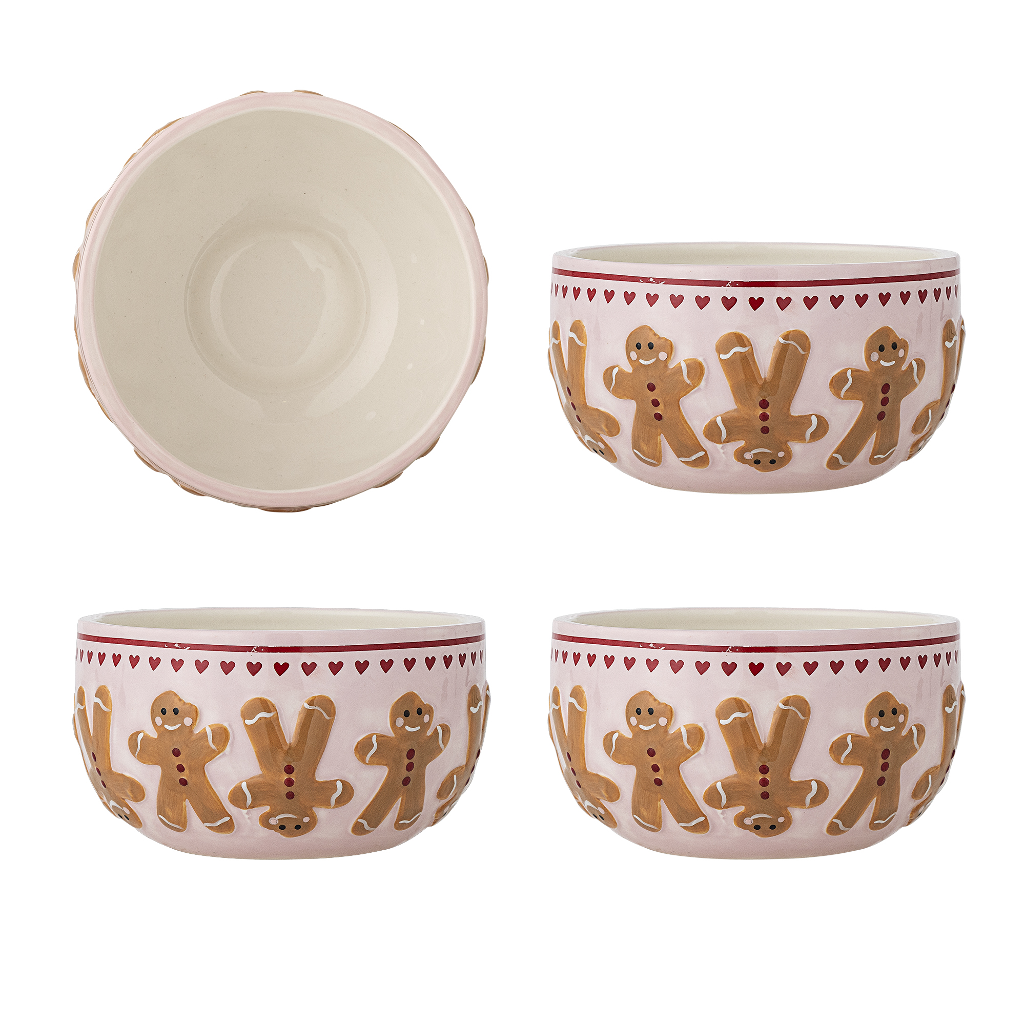 Bloomingville - Binna Skål, Rosa, Stentøj, D12,5xH6,5 cm, Set of 4