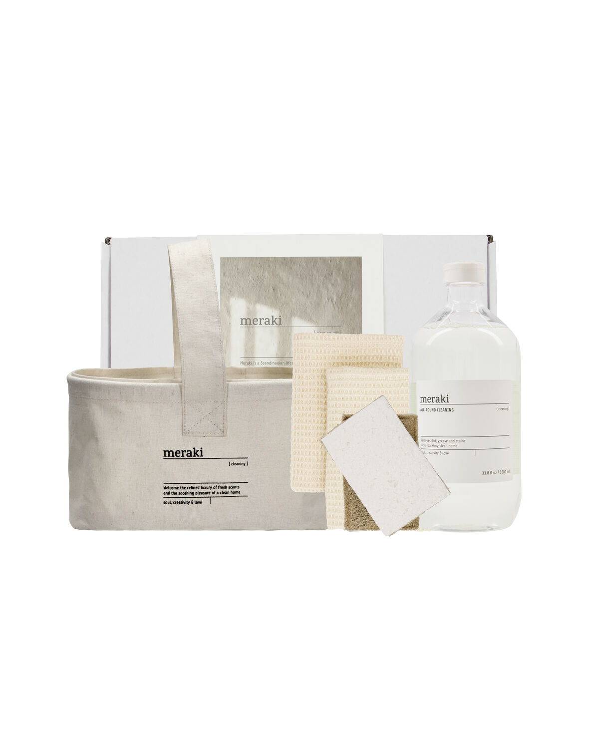Meraki - Gift box, Basket + Dish Cloth, Beige + Sponge + All-Round Cleaning, 1000 ml billede