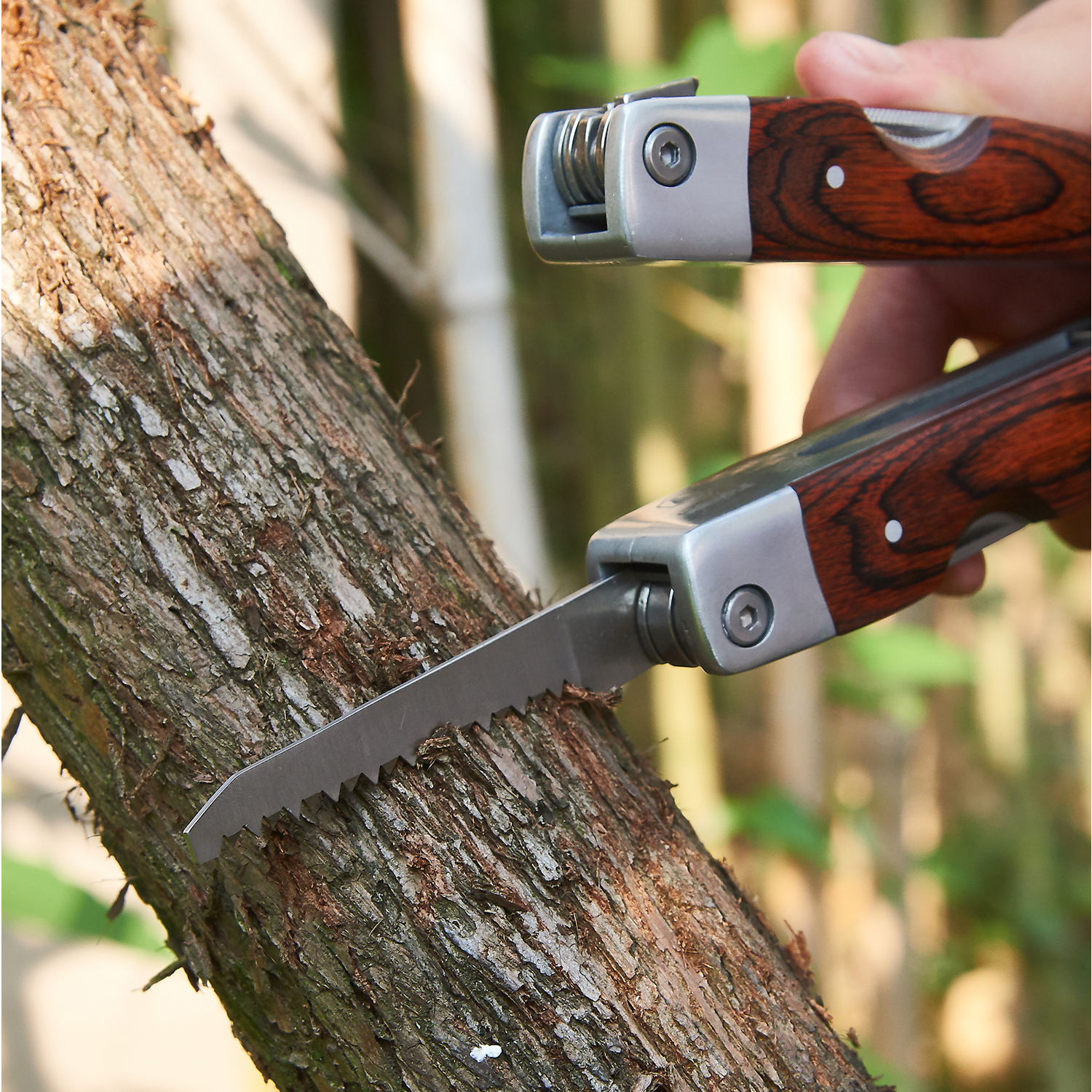 Laguiole Multi Værktøj i læder etui, Pakka træ