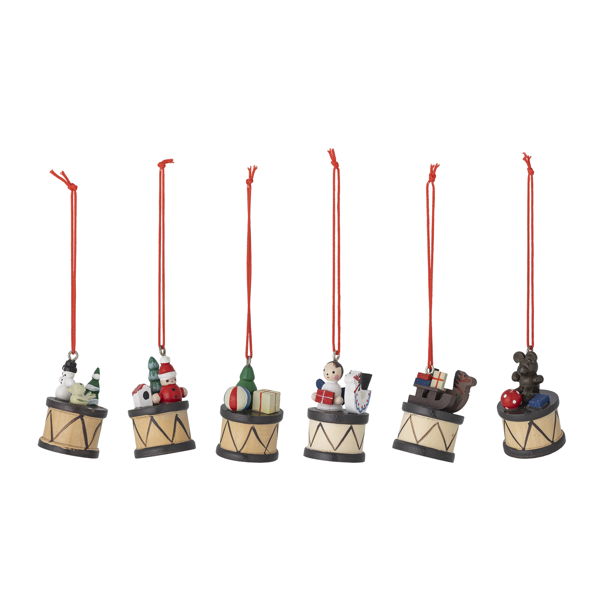 Bloomingville - Bertie Ornament, Rød, Birk, D3xH5,5 cm, Set of 6