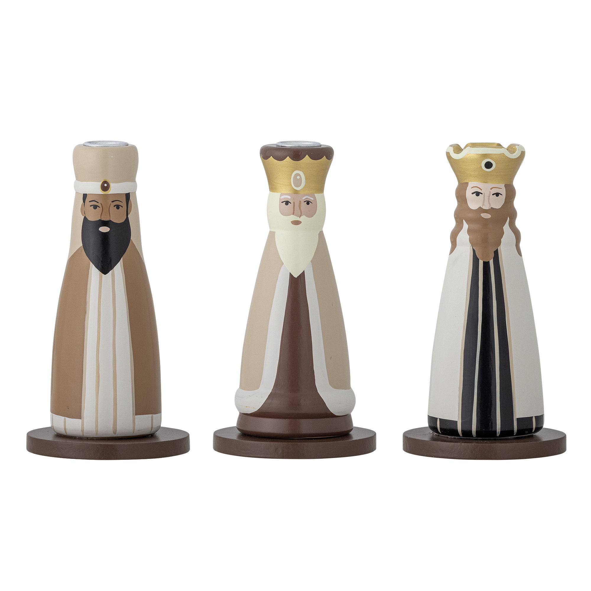 Bloomingville - Betiel Lysestage, Multifarvet, FSC®100%, Beech, D6xH10,5 cm, Set of 3