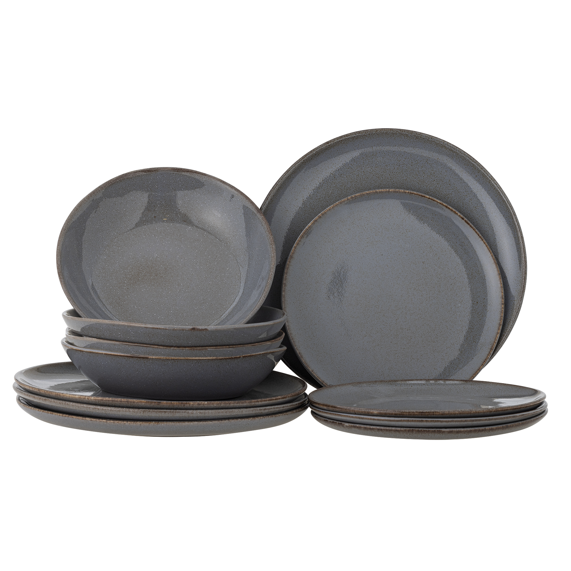 Bloomingville - Sandrine Bordservice Sæt, Grå, Stentøj, P:D28,5xH2,5/D22xH2/DP:D22xH5cm, Set of 4x3 Items billede