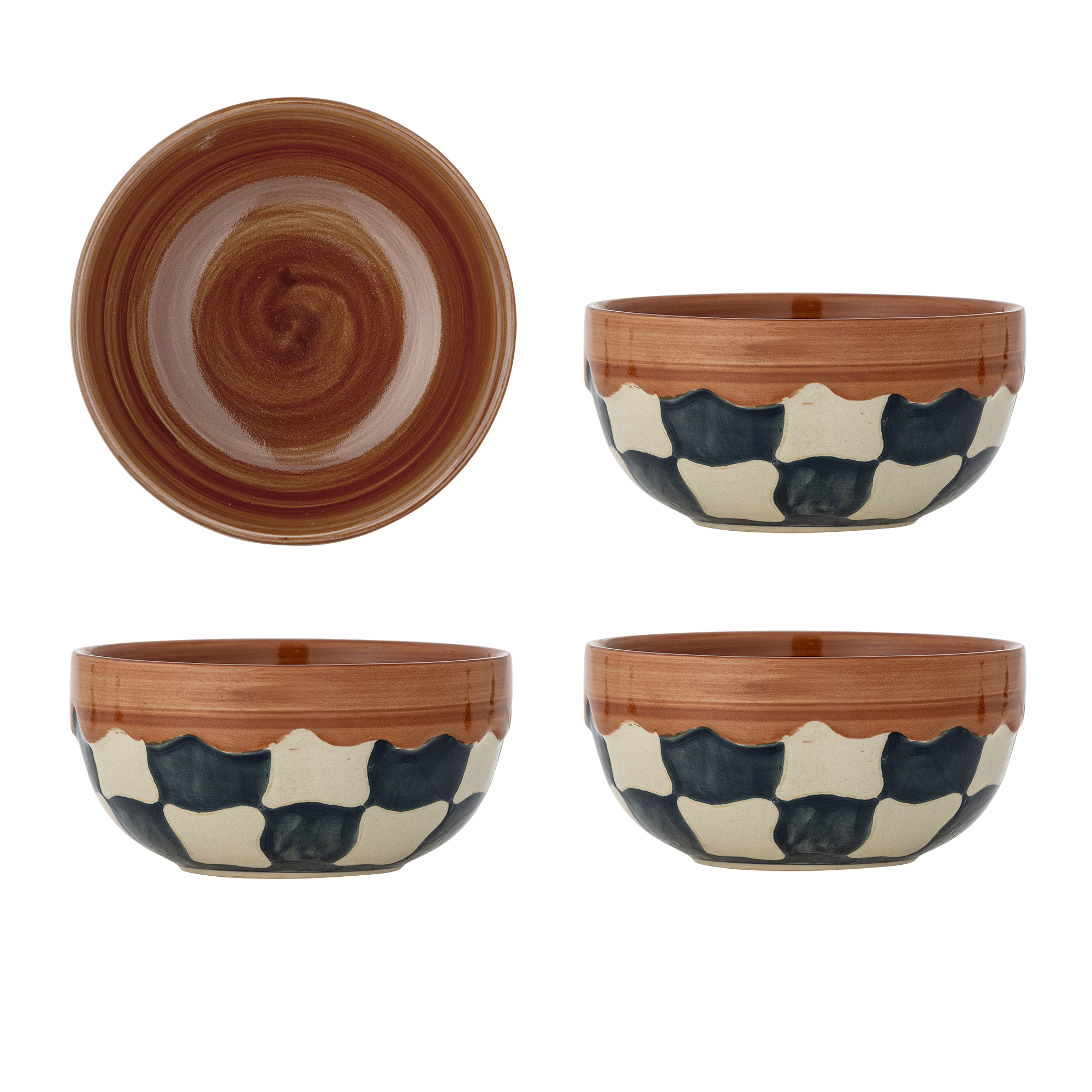 Bloomingville - Check Skål, Multifarvet, Stentøj, D14xH7 cm, Set of 4 billede
