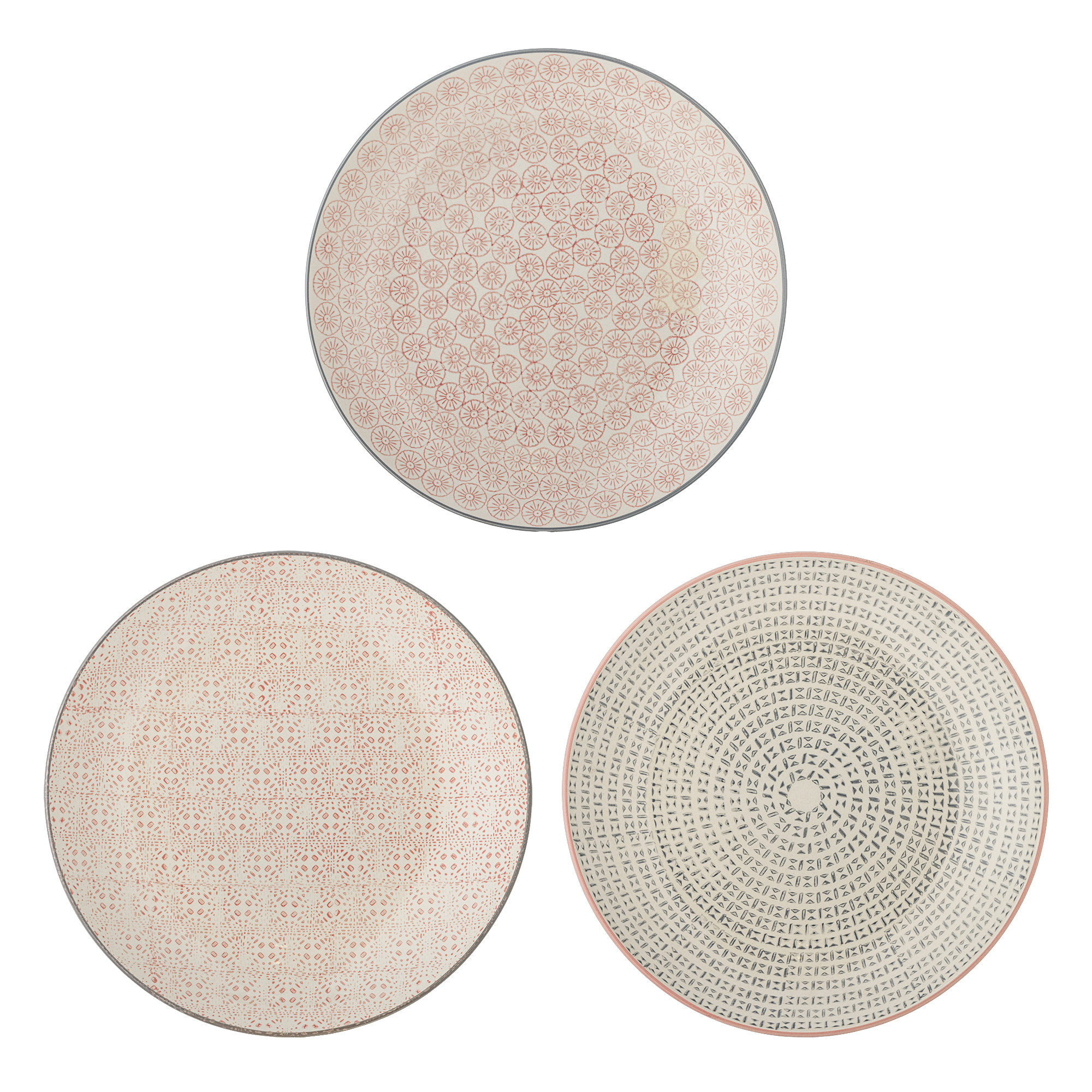 Bloomingville - Cécile Tallerken, Multifarvet, Stentøj, D25xH3 cm, 3 assort.