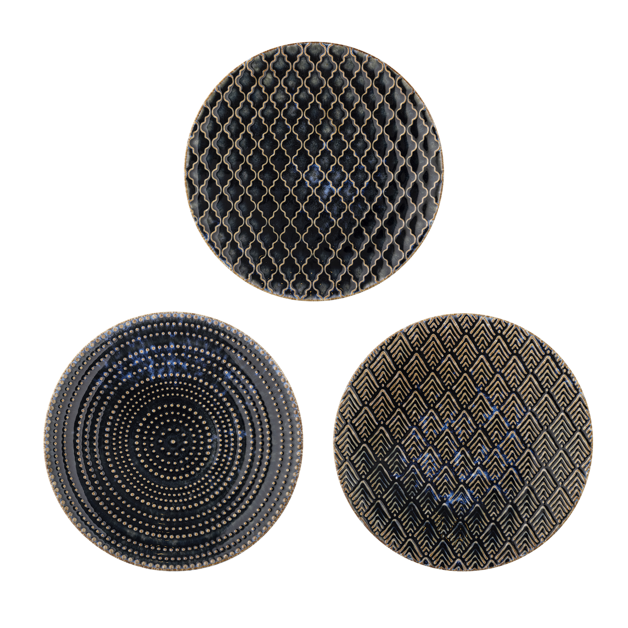 Bloomingville - Elanor Tallerken, Blå, Stentøj, D21xH2 cm, Set of 3