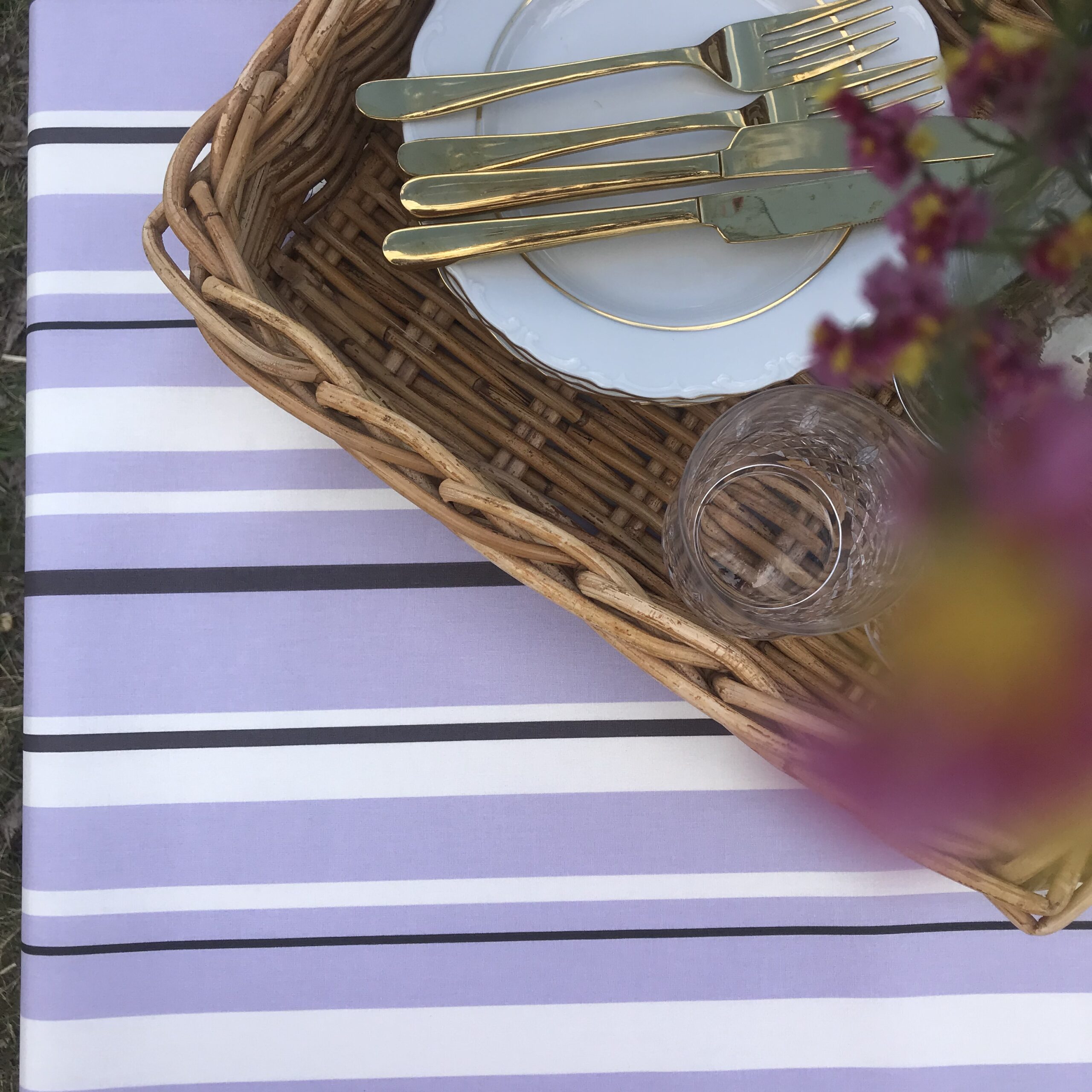 Engholm Textiles - Akryldug med antislip Heno Stripe Lilla - i metermål