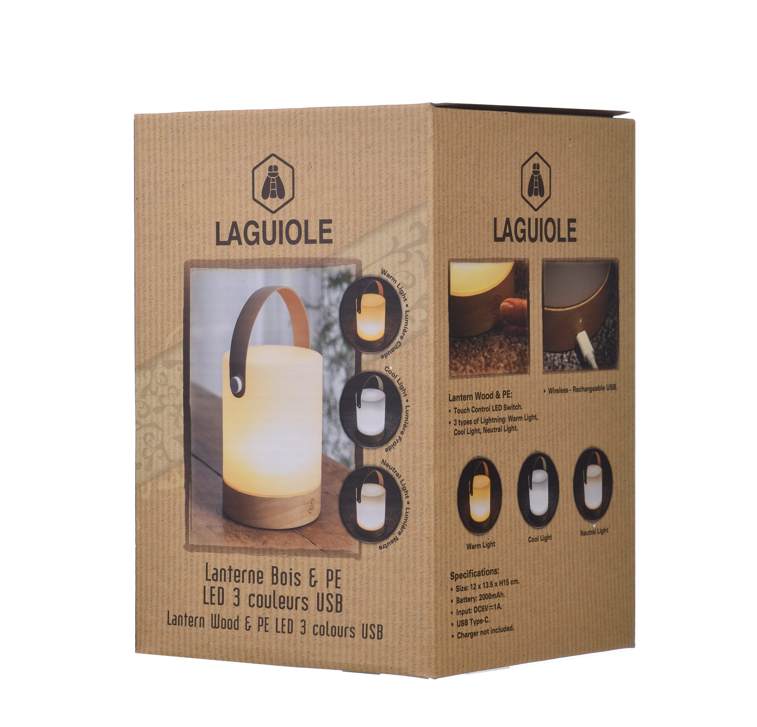 Laguiole Lanterne Træ & plast, 3 farver lys