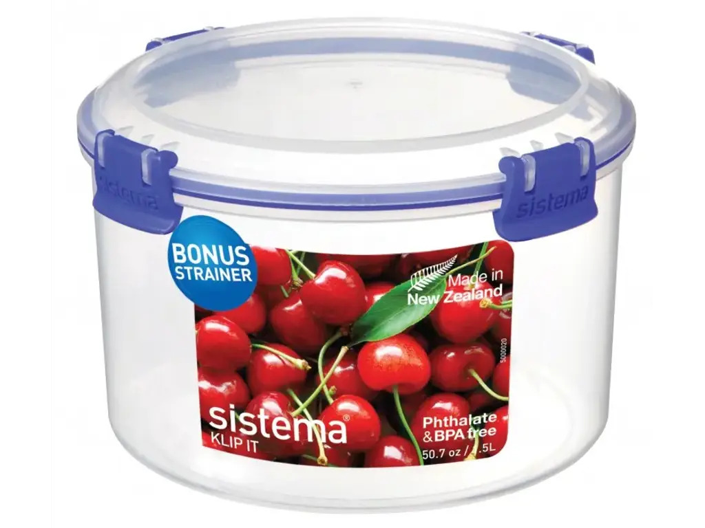 Sistema - Klip It 1.5l Rund beholder med indbygget si til salater eller syltning