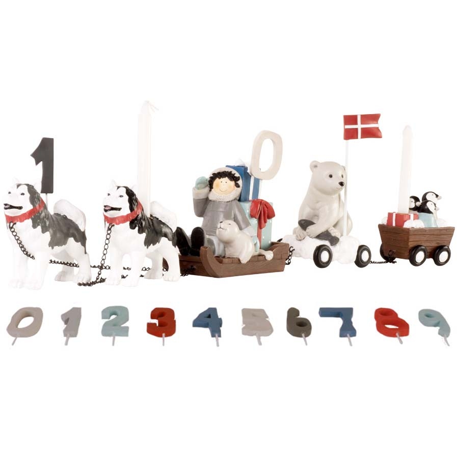 Fødselsdagstog, hundeslæde m. 11 tal og flag