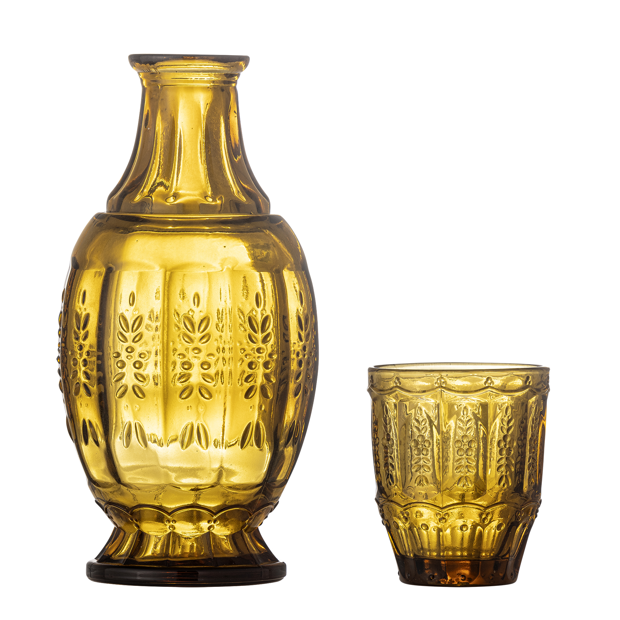 Bloomingville - Theon Karaffel & Glas, Gul, Glas, D13xH27 cm, Set of 2 billede